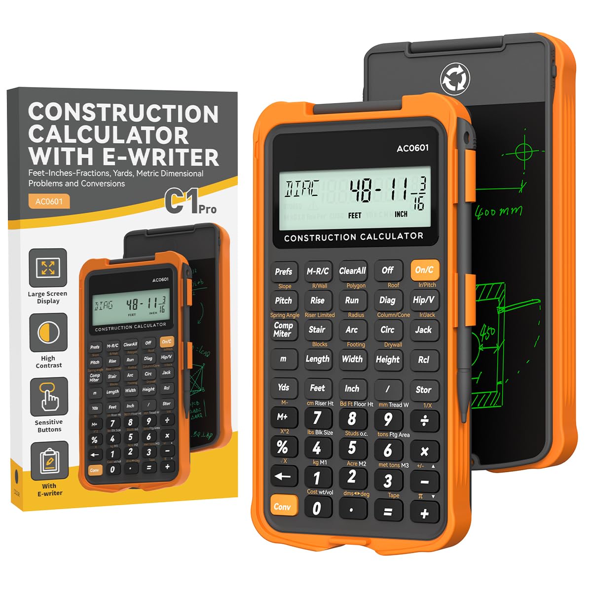Calculadora de Construcción ROATEE Negra con Tablet de Escritura para Contratistas