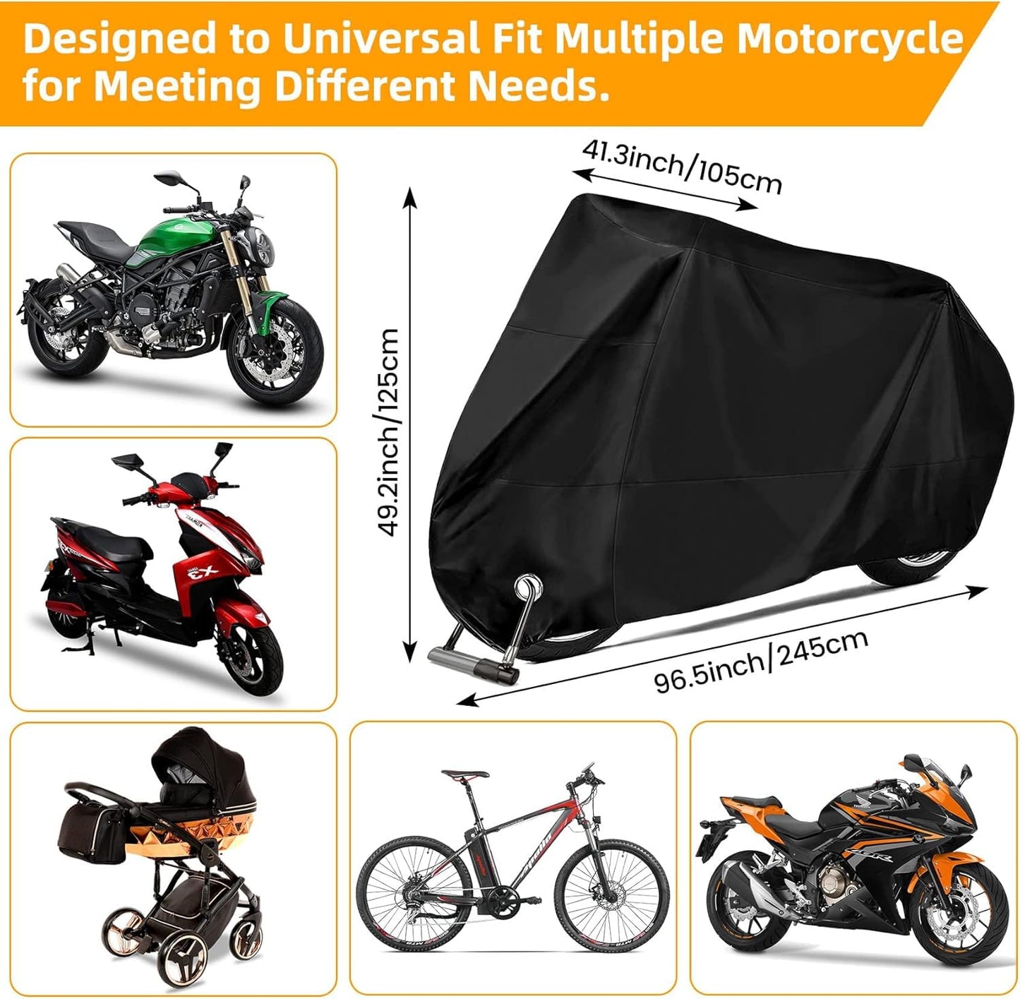 Cubierta Impermeable para Motocicletas,Protección contra el Polvo,Funda universal impermeable para motocicleta con protección solar,Cubierta para Scooter de Motor, Lona con Orificios de Bloqueo