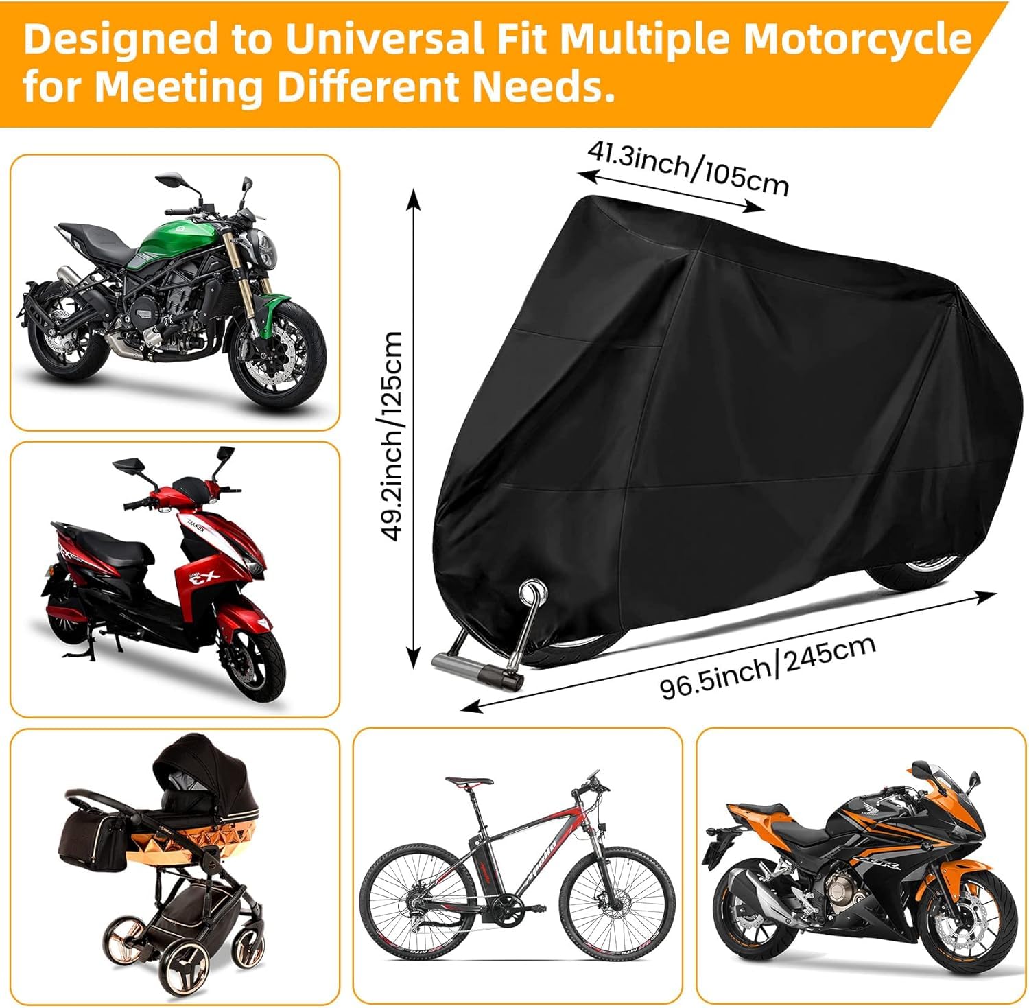 Cubierta Impermeable para Motocicletas,Protección contra el Polvo,Funda universal impermeable para motocicleta con protección solar,Cubierta para Scooter de Motor, Lona con Orificios de Bloqueo