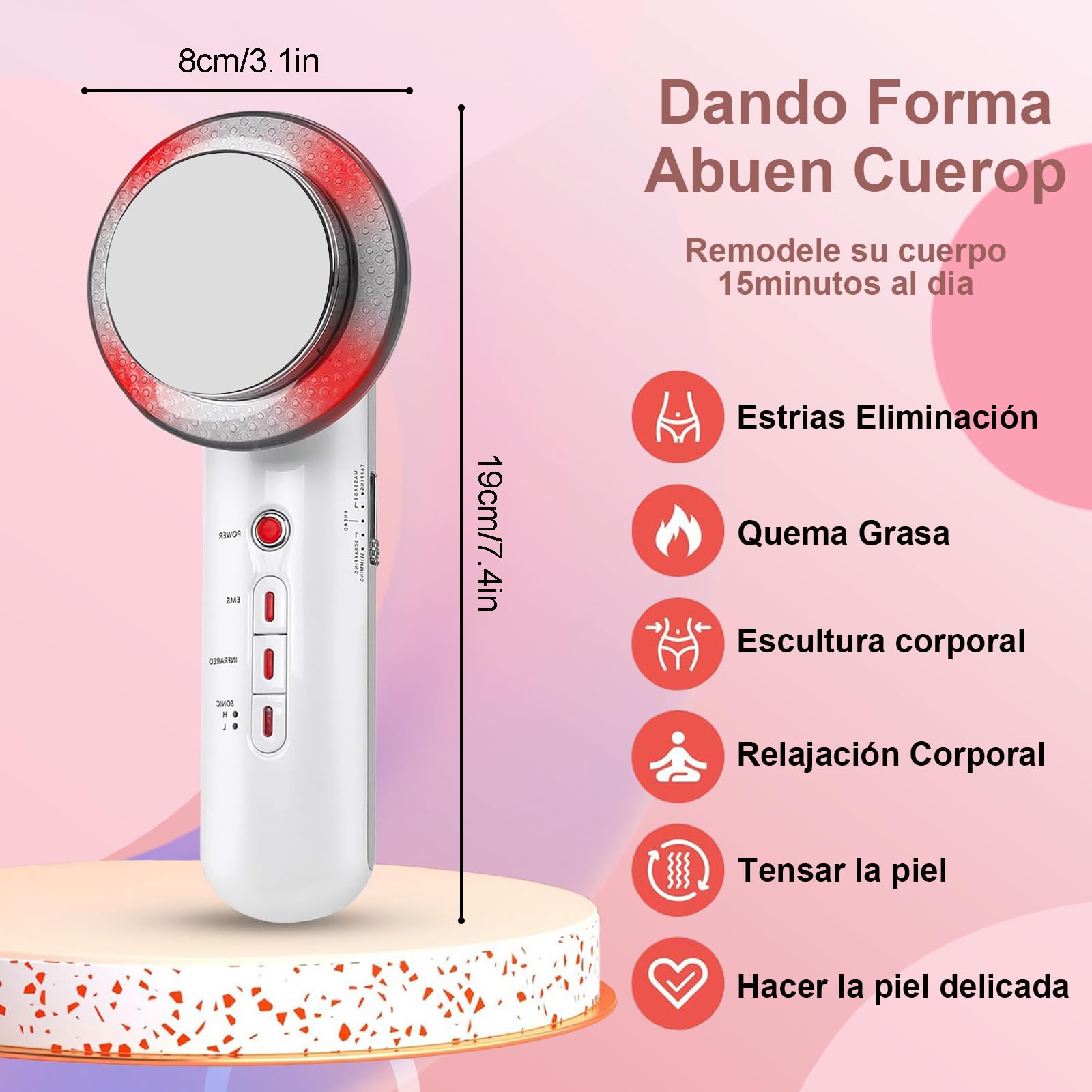 Masajeador Ultrasónica de Cavitación 3 en 1，Masajeador Electrico，para Brazo, Vientre, Cintura, Pierna