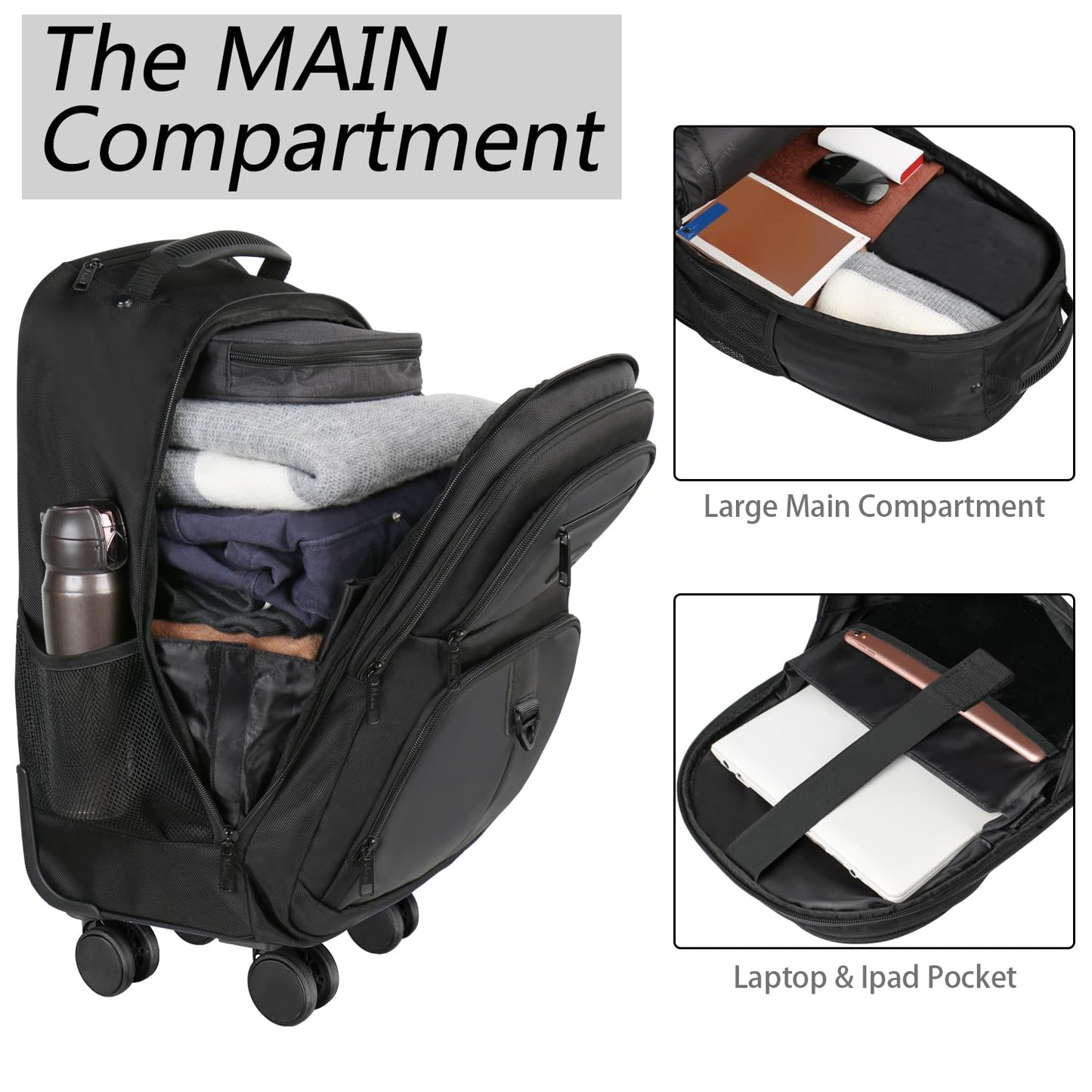 Mochila Rodante MATEIN Negro con 4 Ruedas Resistentes al Agua para Mujer