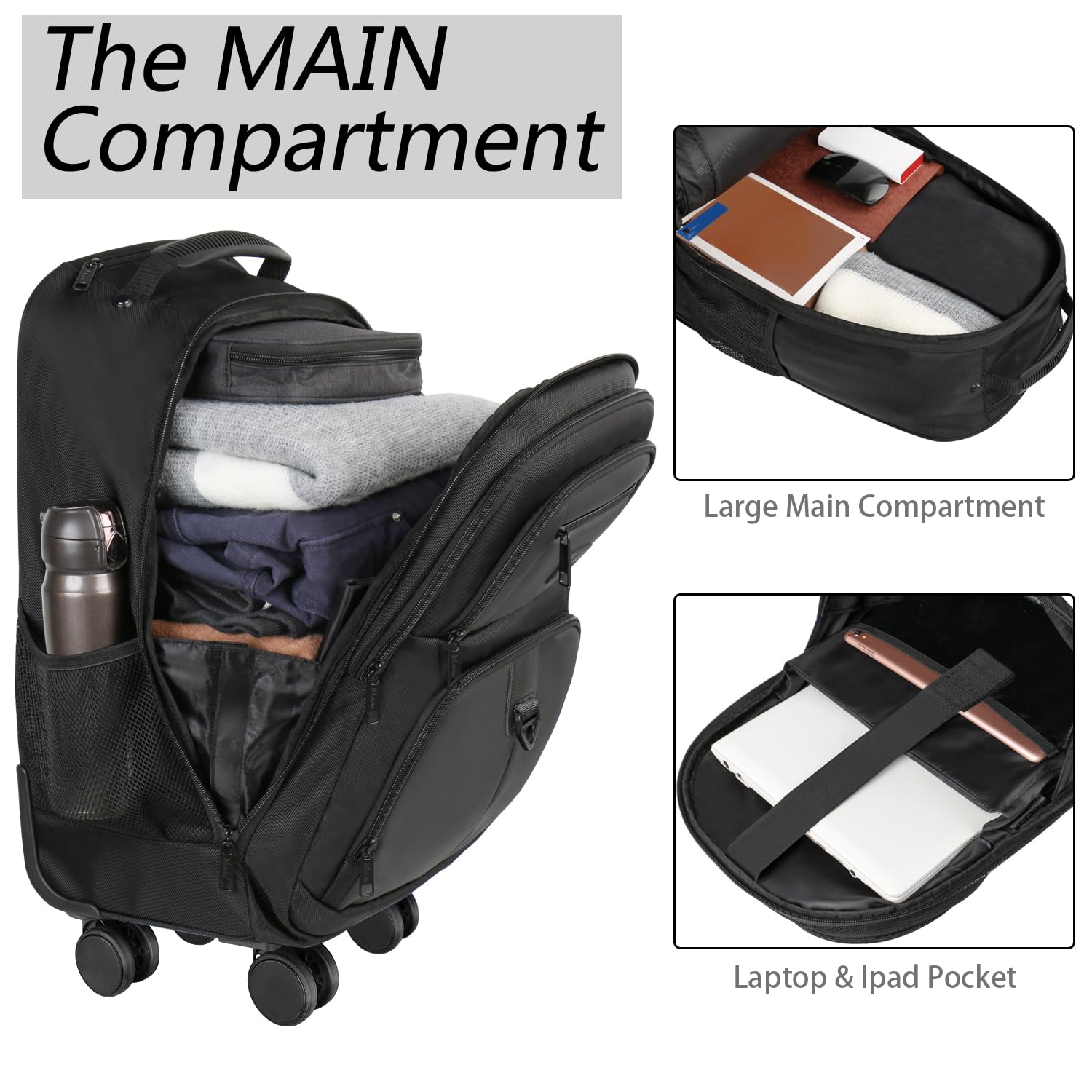 Mochila Rodante MATEIN Negro con 4 Ruedas Resistentes al Agua para Mujer