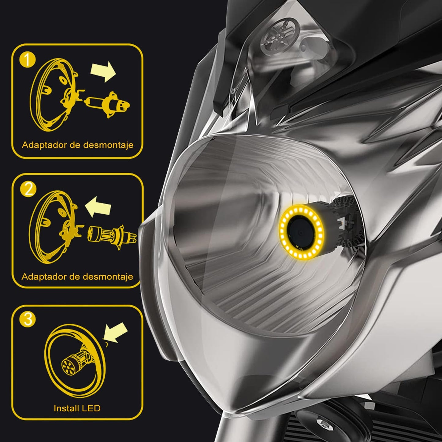 AutoFast Faros LED para Moto, 4 Colores de Luz Cambiantes, H4/HS1, 60W de Alta Potencia, 8000 Lúmenes, Aluminio, Alta Calidad, Fácil de Instalar, Compatible con Varios Vehículos, 1pc