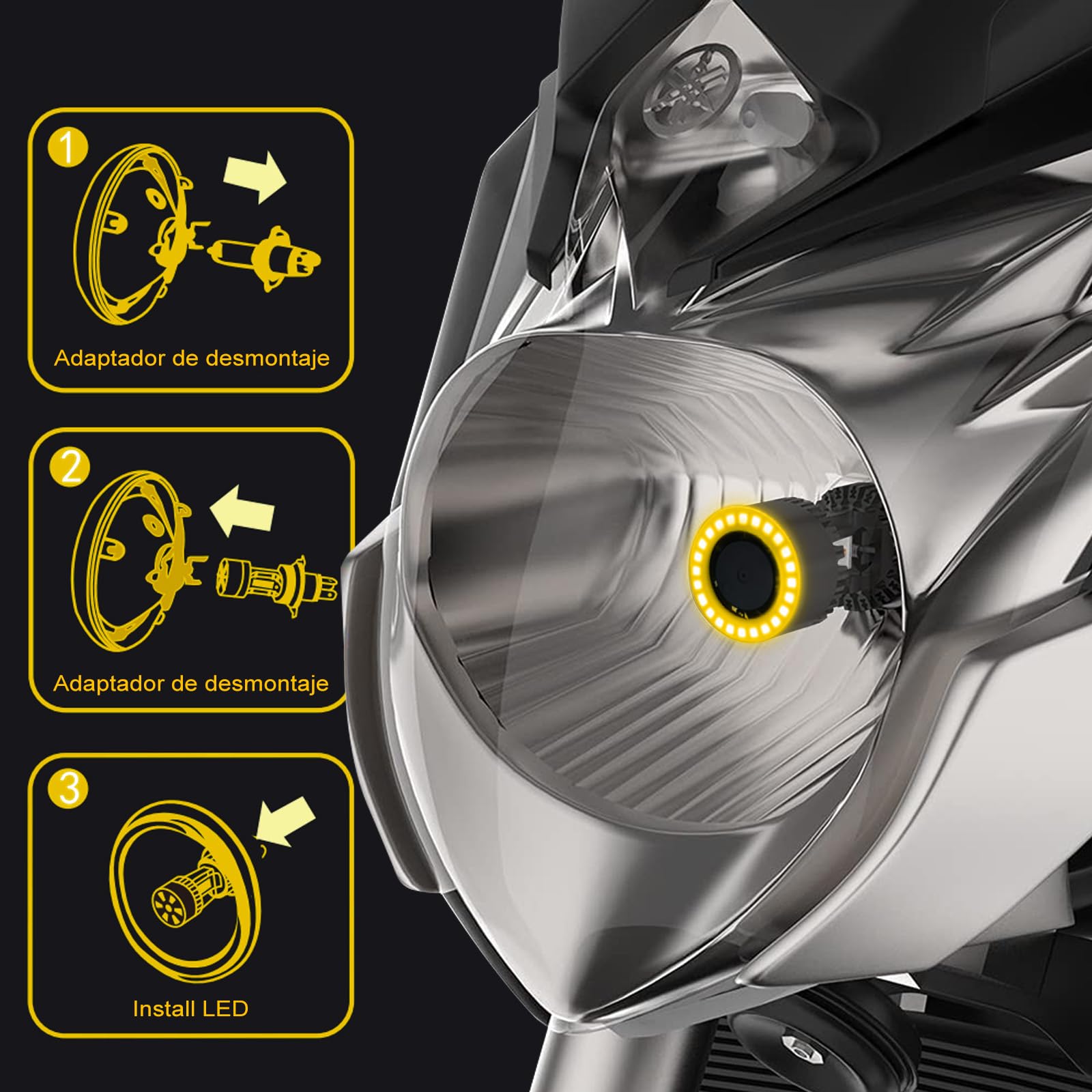AutoFast Faros LED para Moto, 4 Colores de Luz Cambiantes, H4/HS1, 60W de Alta Potencia, 8000 Lúmenes, Aluminio, Alta Calidad, Fácil de Instalar, Compatible con Varios Vehículos, 1pc