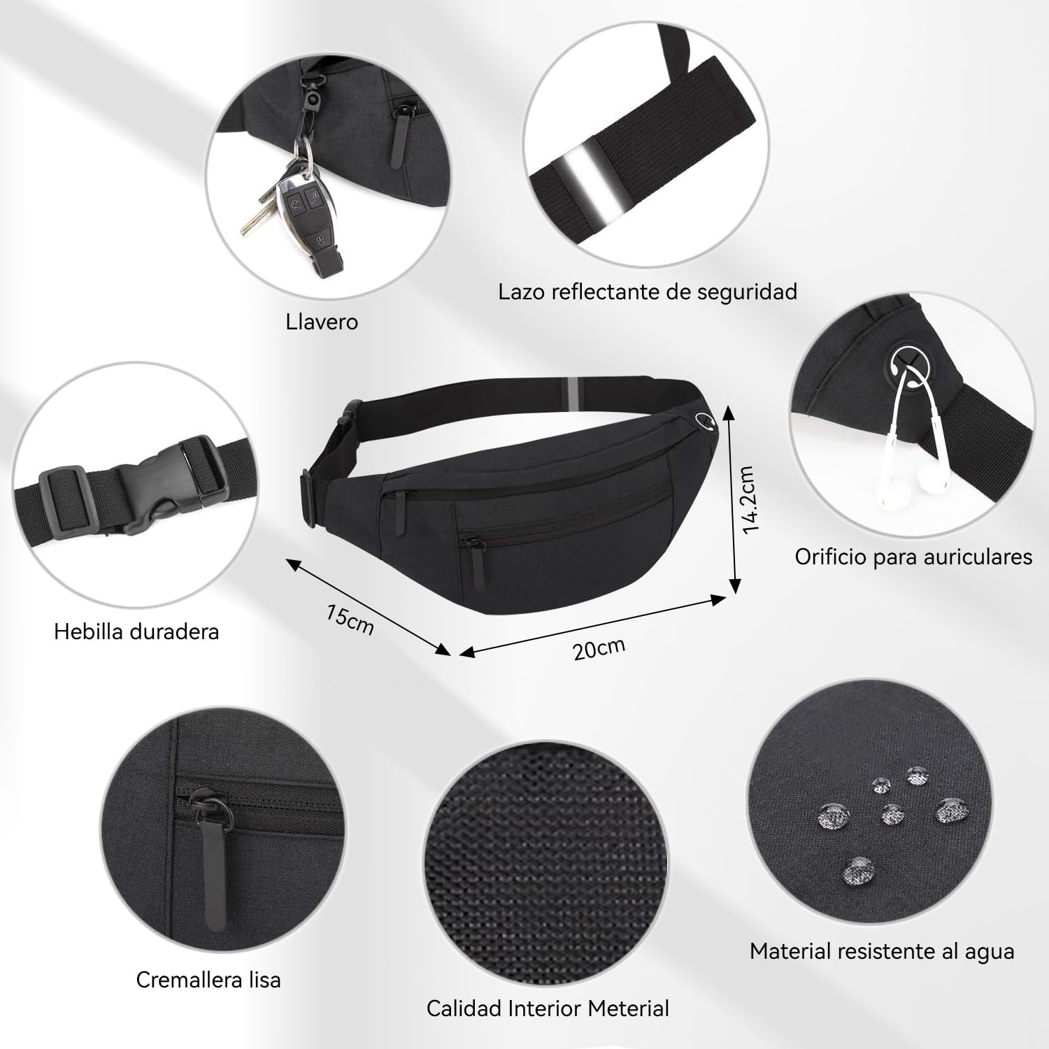 CXJYSD Riñonera de casual para hombres y mujeres,correa de hombro ajustable multifuncional,bolso cruzado con 4 bolsillos con cremallera, adecuado para hacer ejercicio,correr (negro-04)