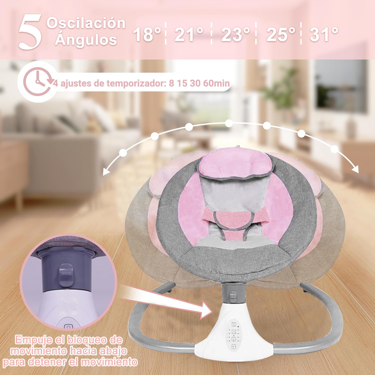 Mecedora Eléctrica PERFECTOP Rosa con Mando a Distancia y Bluetooth para Bebé