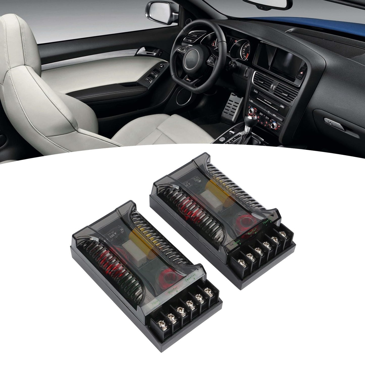 Crossover de Audio para Automóvil de 2 Vías, Divisor de Frecuencia de Altavoz de 2 Piezas Crossover Pasivo de Audio para Automóvil de hasta 300 Vatios, Protección contra Sobrecorriente Disipación de C