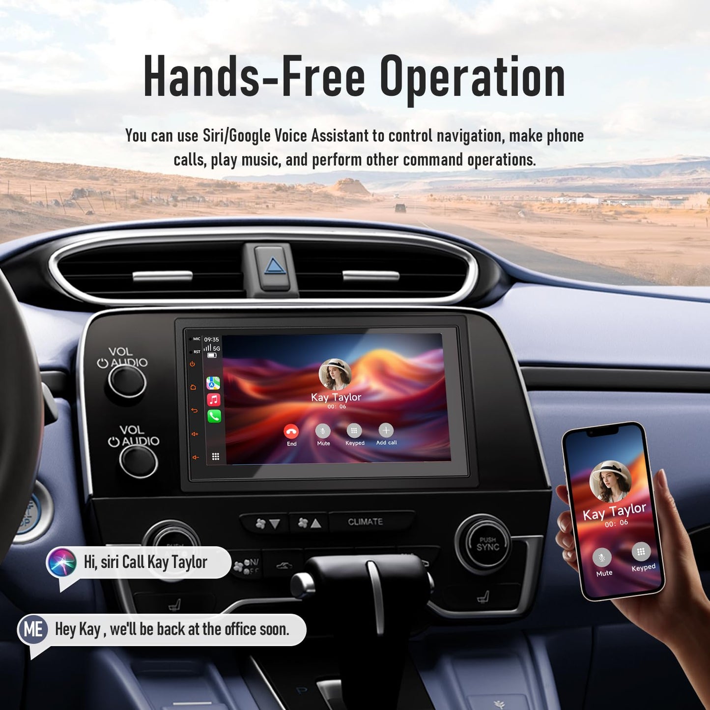 Haudio Estéreo de coche doble DIN de 7 pulgadas con Apple CarPlay y Android Auto, visualización táctil de radio de coche con Bluetooth 4.1, enlace espejo, navegación GPS, WiFi, control de voz, 2+32 GB