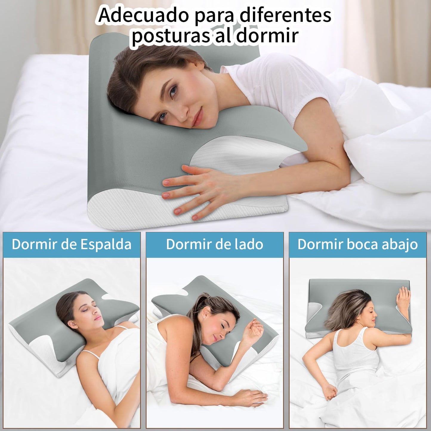 KIROGILY Almohada Cervical, Almohadas Memory Foam para Aliviar el Dolor de Cuello, Almohada Ortopédica Ergonómica para Personas Que Dormir de Lado, Boca Arriba o Boca Abajo, con Fundas de Almohada