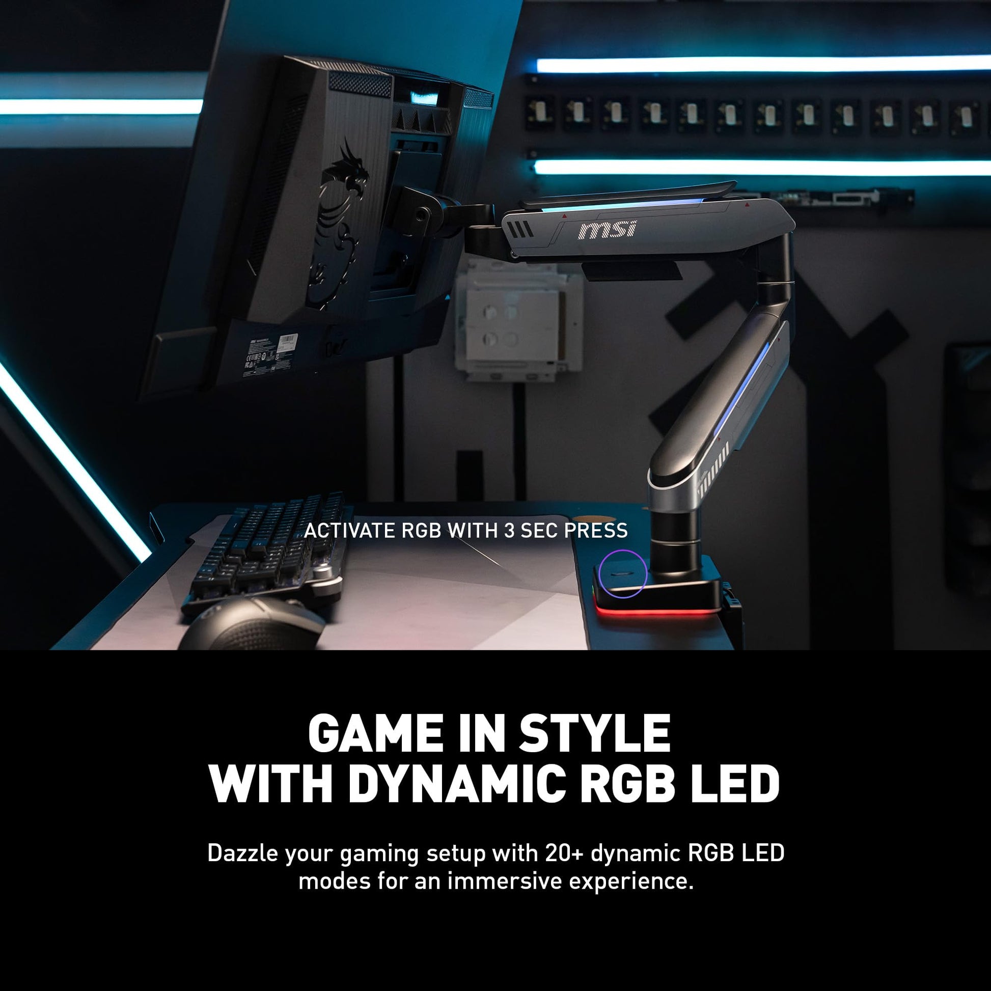 Brazo de Soporte para Monitor MSI MPG MT201R RGB Premium Negro Ajustable Compatible con VESA para Pantallas de 17 a 49 Pulgadas