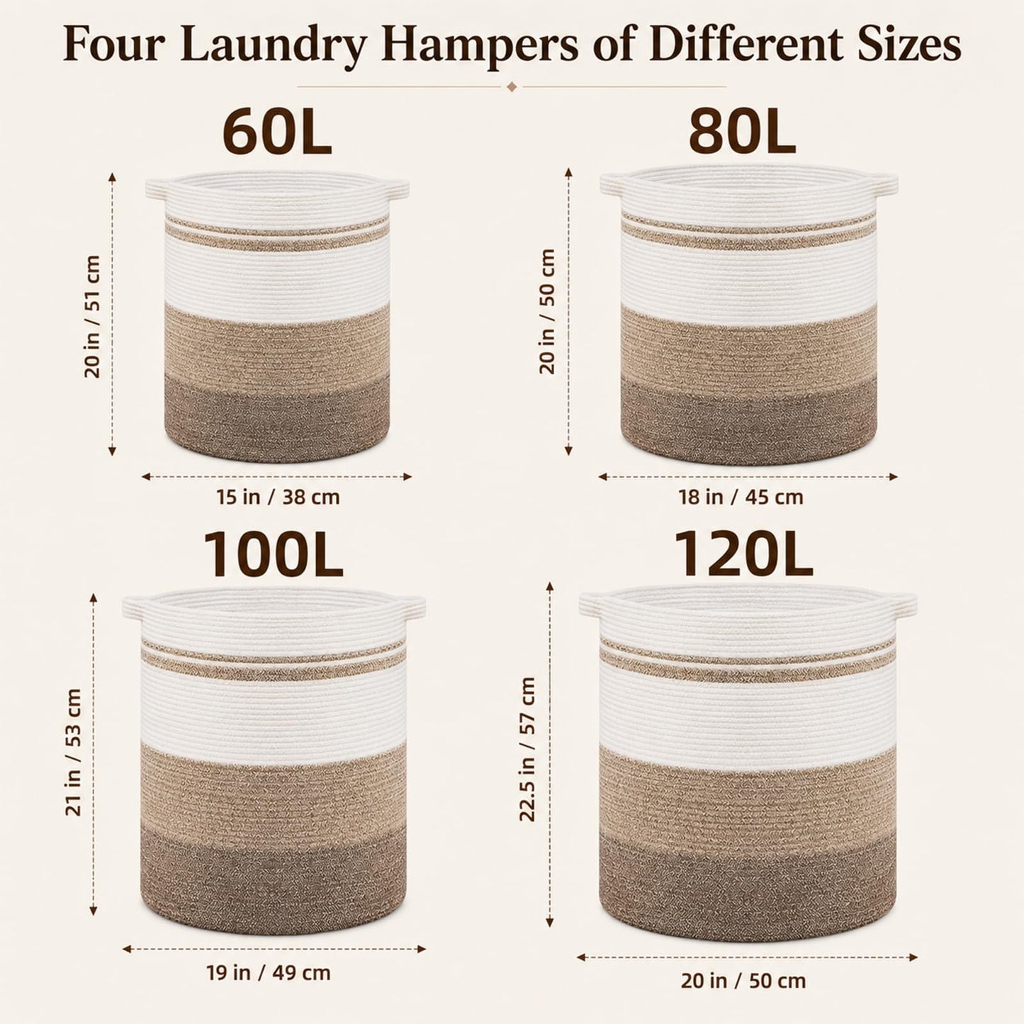 OIAHOMY - Cesta de lavandería de 80 litros con asas, cesta decorativa para sala de estar, cesta de almacenamiento tejida para contenedor de juguetes, almohadas, mantas, ropa, 20 x 18 pulgadas, gris