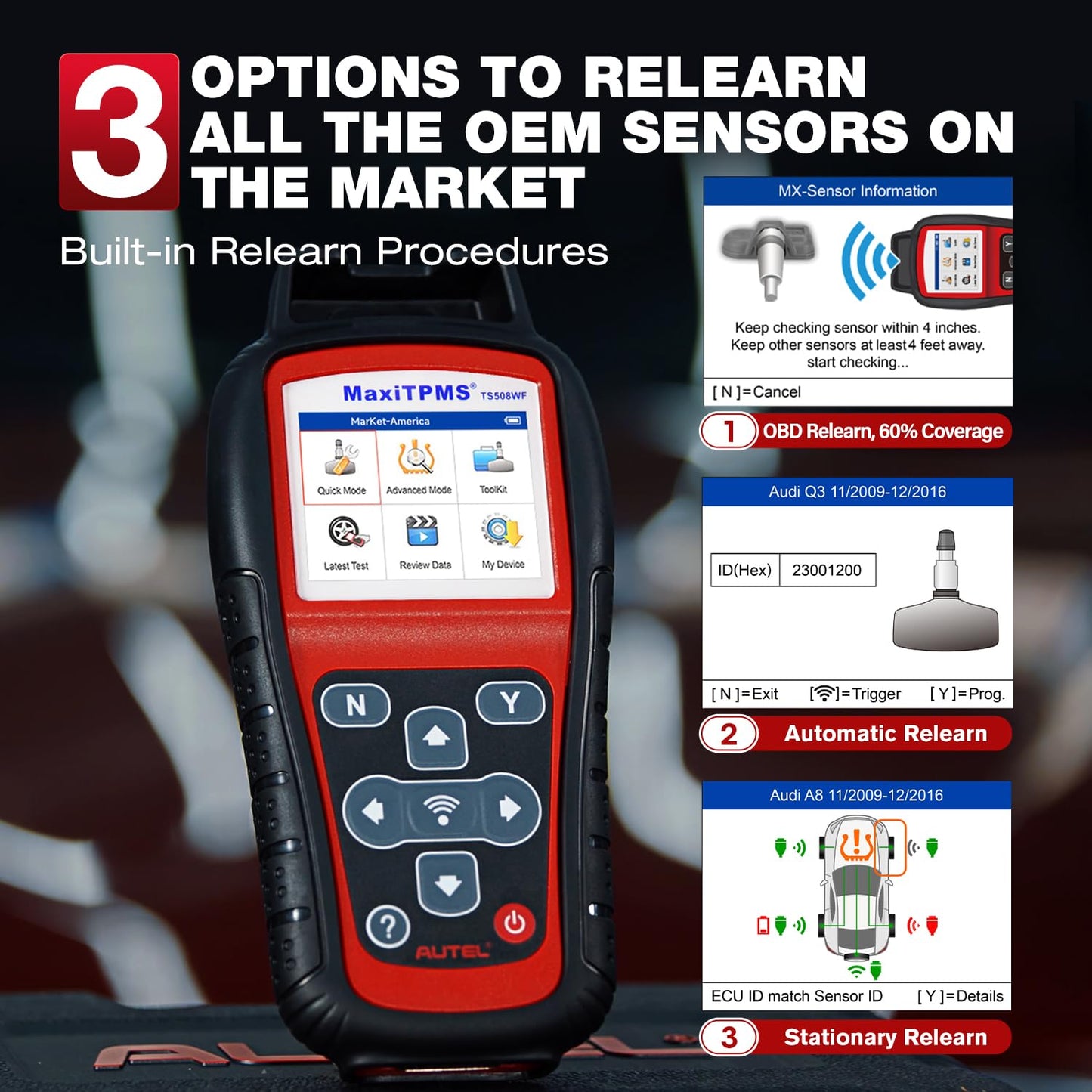 Autel MaxiTPMS TS508WF KIT, 2025 TPMS Herramienta de reinicio de programación con 4 sensores Autel MX ($120), WiFi Ver. TS601 TS508 TS501 PRO, Relearn/Activate All TPMS Sensor, TPMS Restablecer,