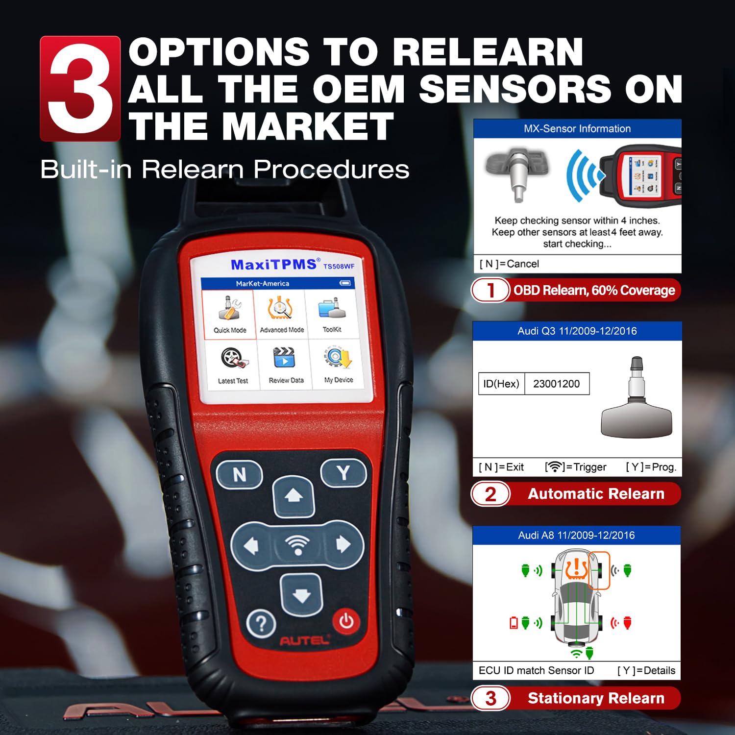 Autel MaxiTPMS TS508WF KIT, 2025 TPMS Herramienta de reinicio de programación con 4 sensores Autel MX ($120), WiFi Ver. TS601 TS508 TS501 PRO, Relearn/Activate All TPMS Sensor, TPMS Restablecer,