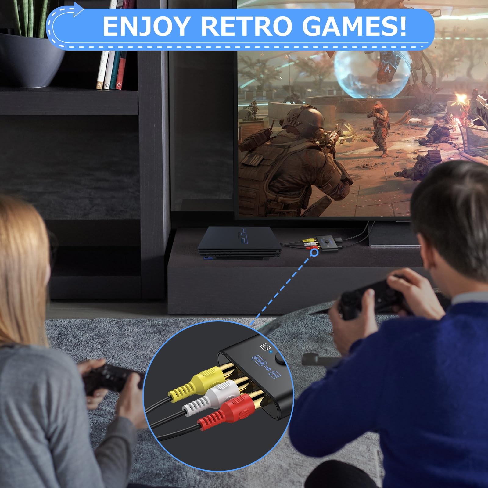 Camway - Convertidor RCA a HDMI - Convertidor de video AV a HDMI 1080P 16:9/4:3 conversión mini compuesto CVBS audio video adaptador compatible con PAL, NTSC para Wii, PS1, PS2, N64, X-Box, VHS, VCR