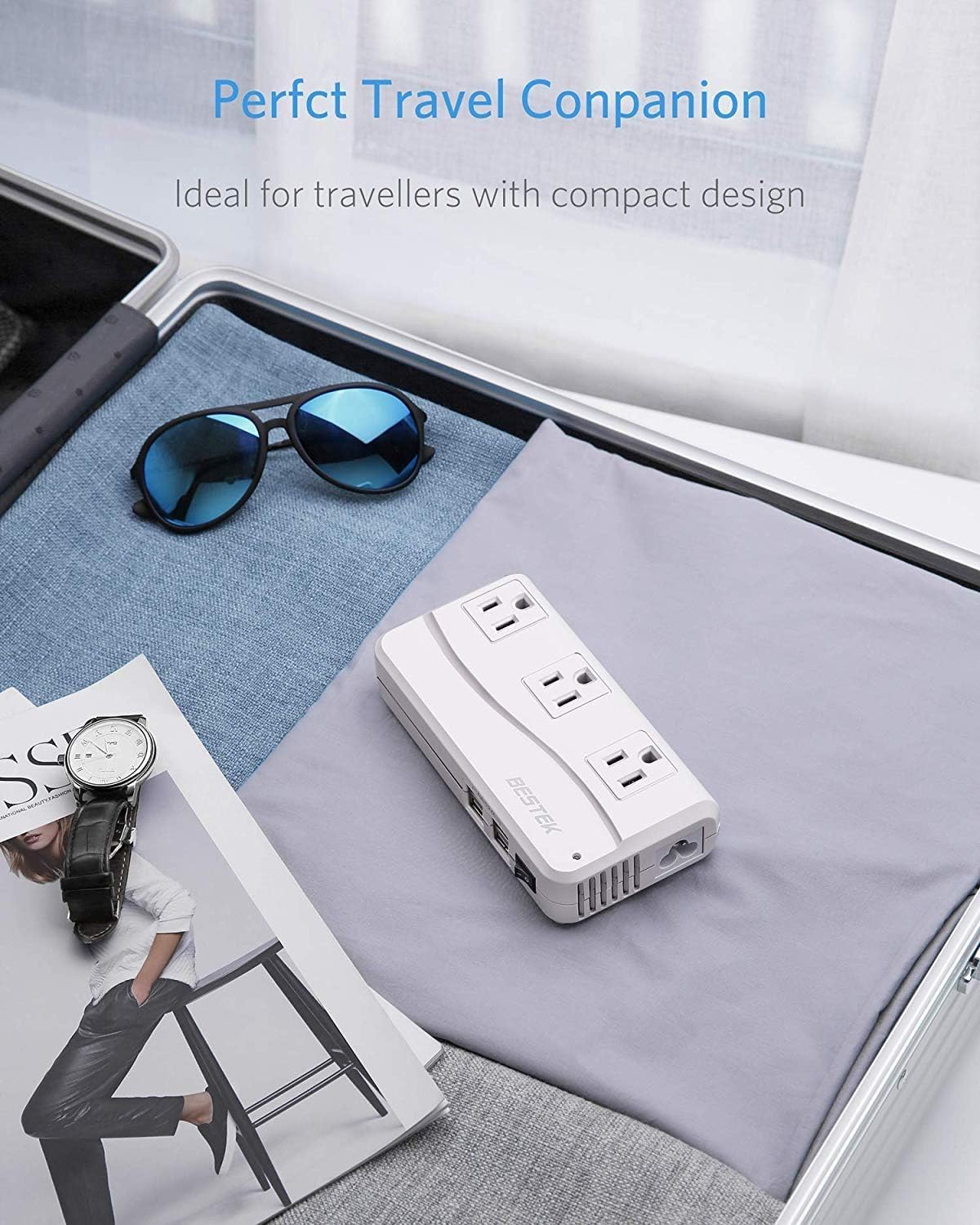 BESTEK - Adaptador Universal de Viaje de 100 a 220 V a 110 V, convertidor de Voltaje de 250 W con Carga USB de 6 A, 4 Puertos, 3 enchufes de CA y Adaptador de Enchufe EU/UK/AU/EU/India en Todo el