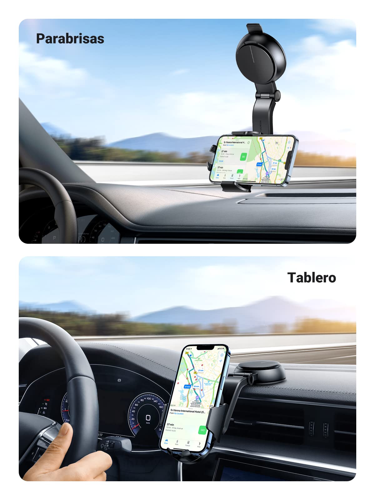 Soporte Celular UGREEN Negro para Automóvil Compatible con iPhone Galaxy