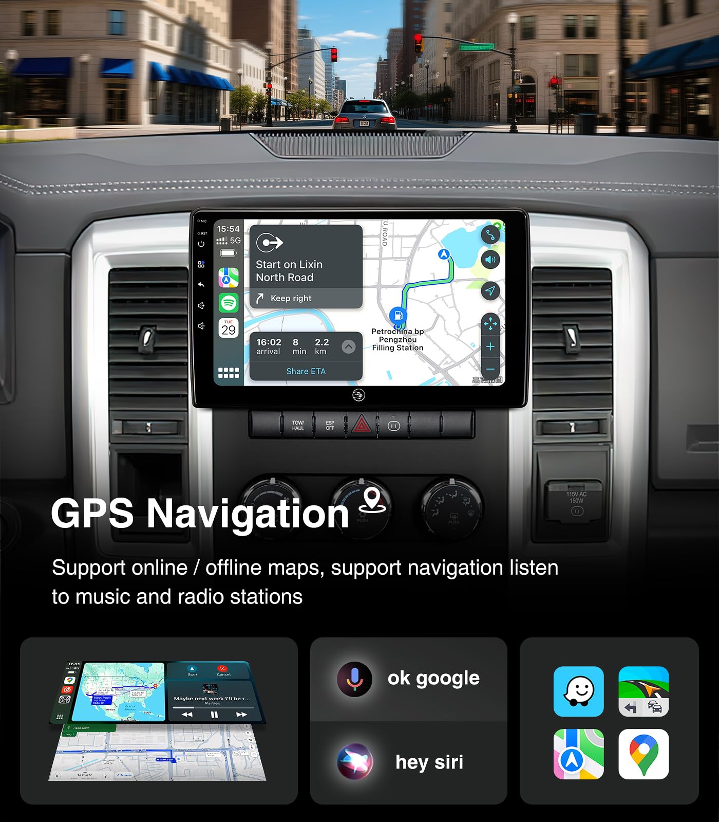 Estéreo de coche con visualización táctil de 10 pulgadas (4G+64G) para Dodge Ram 1500 2500 3500 (2009-2012), kit de repuesto de radio con inalámbrico CarPlay Android Auto 5G WiFi BT GPS Navigation