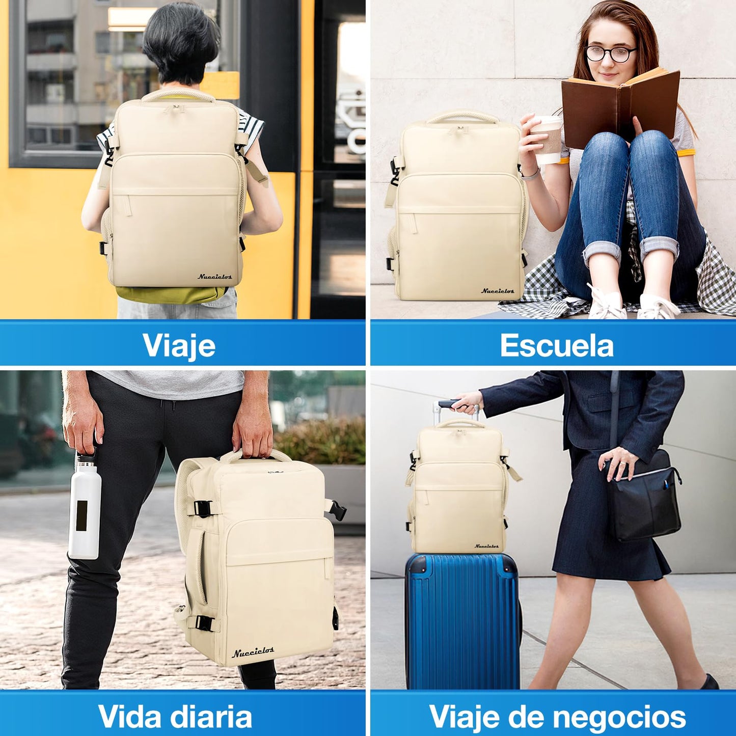 Mochila de Viaje para Laptop 15,6 Pulgadas Beige Impermeable de Gran Capacidad para Hombres y Mujeres