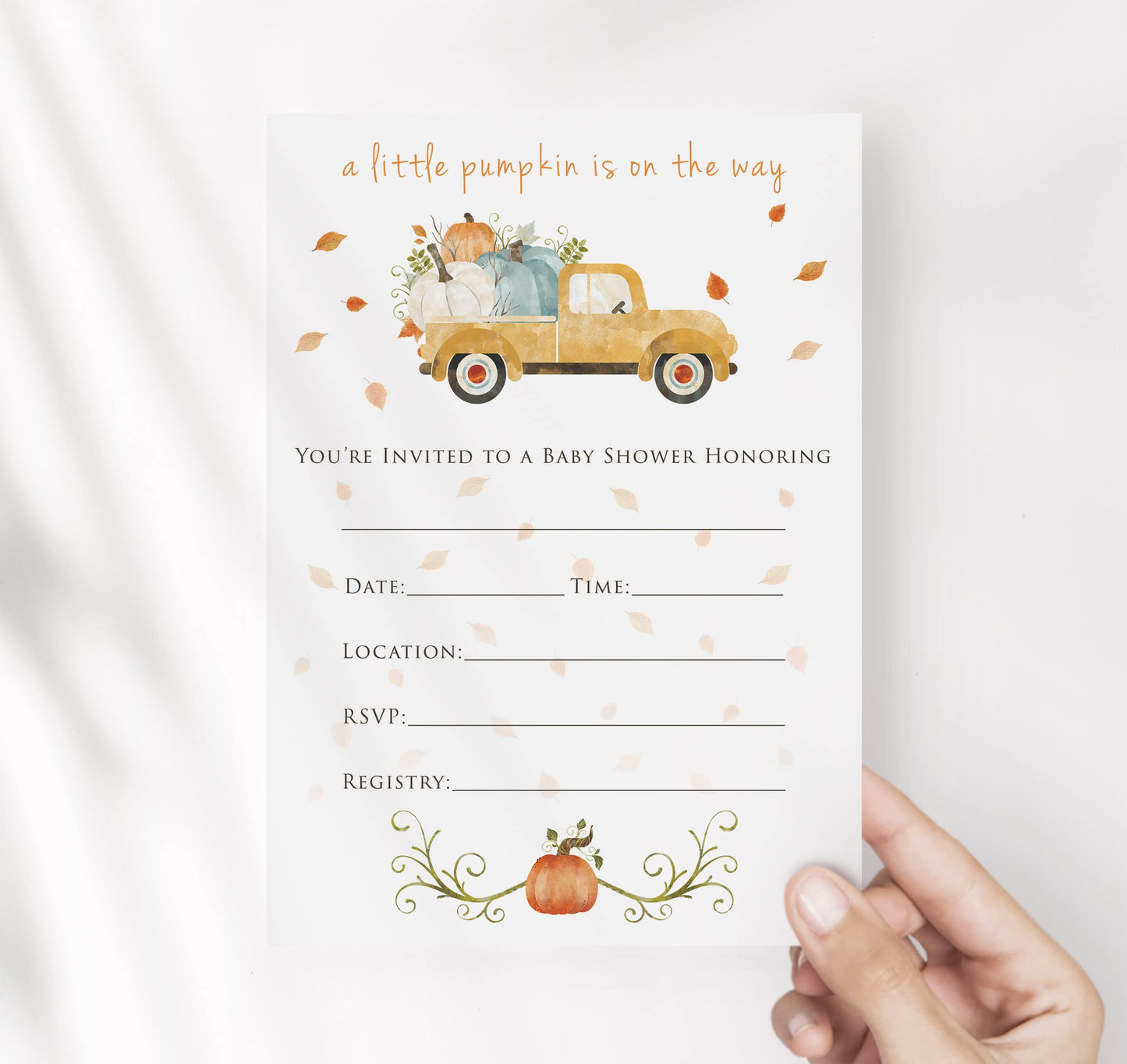 Pumpkin Truck Baby Shower Invitation, Includes Envelopes, 25 Count, Made In The U.S.A.