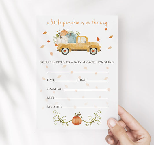 Pumpkin Truck Baby Shower Invitation, Includes Envelopes, 25 Count, Made In The U.S.A.