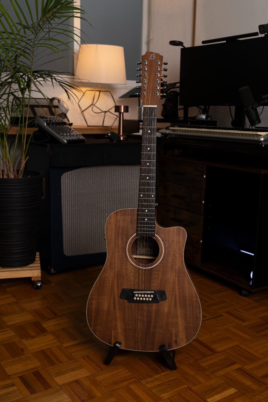 BAMBOO, Guitarra 12 cuerdas, Docerola, Guitarra Electroacustica Koa con Funda Accolchada, 42 pulgadas, madera Koa.