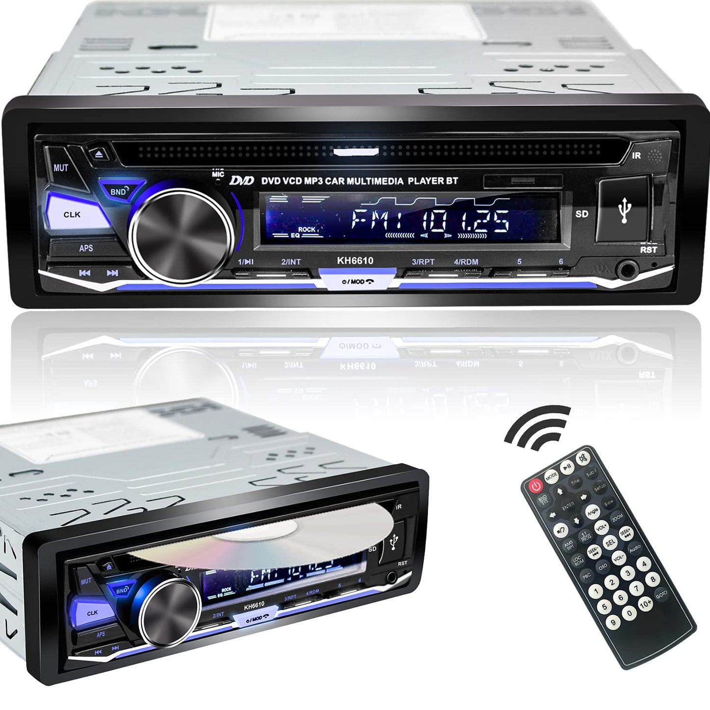 Alondy 1 DIN Auto Radio Autoestéreo Estéreo con Reproductor CD/DVD Bluetooth USB Am/FM Radio RDS