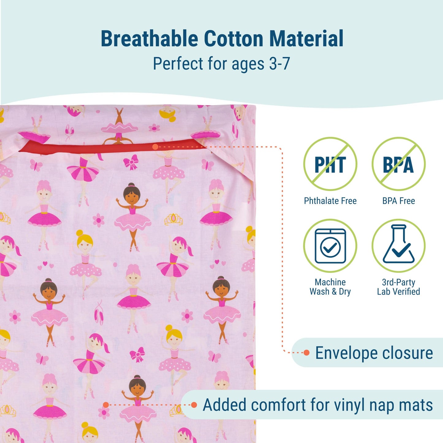 Wildkin - Funda de algodón para Siesta para niños, Suave, Cosida en Solapa, Duradera y se Adapta a Alfombrillas de Vinilo de 1.5 Pulgadas, Bailarina