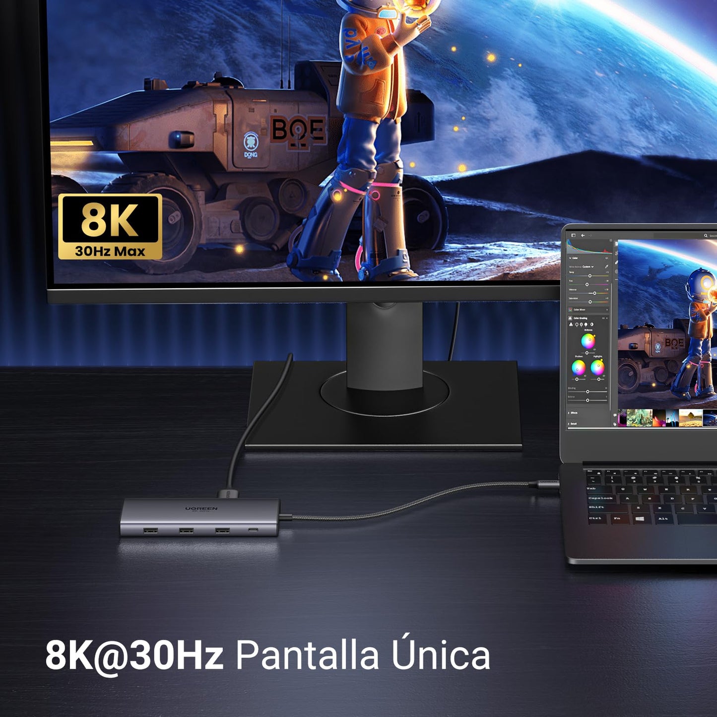UGREEN Revodok Pro 210 USB C HUB 2 HDMI, 10 en 1 Docking Station con 3 USB A, USB C 3.0, 100W Carga, Lector de Tarjetas SD TF, 1000M Ethernet, HDMI Dual 4K 60Hz y Unico 8K 30Hz Compatible con Windows