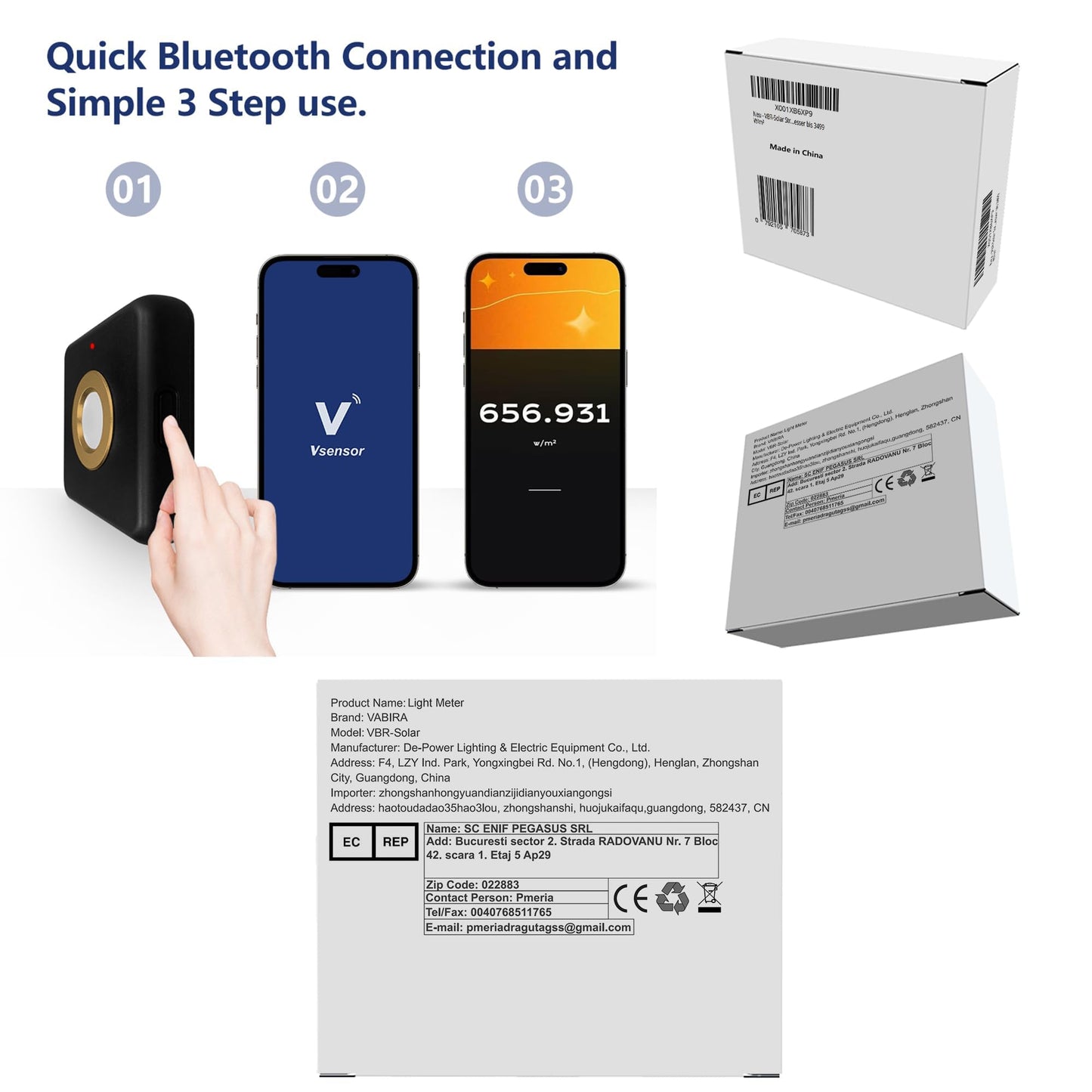 Medidor de Irradiancia Solar VBR-SOLAR Hasta 3499 W/m²