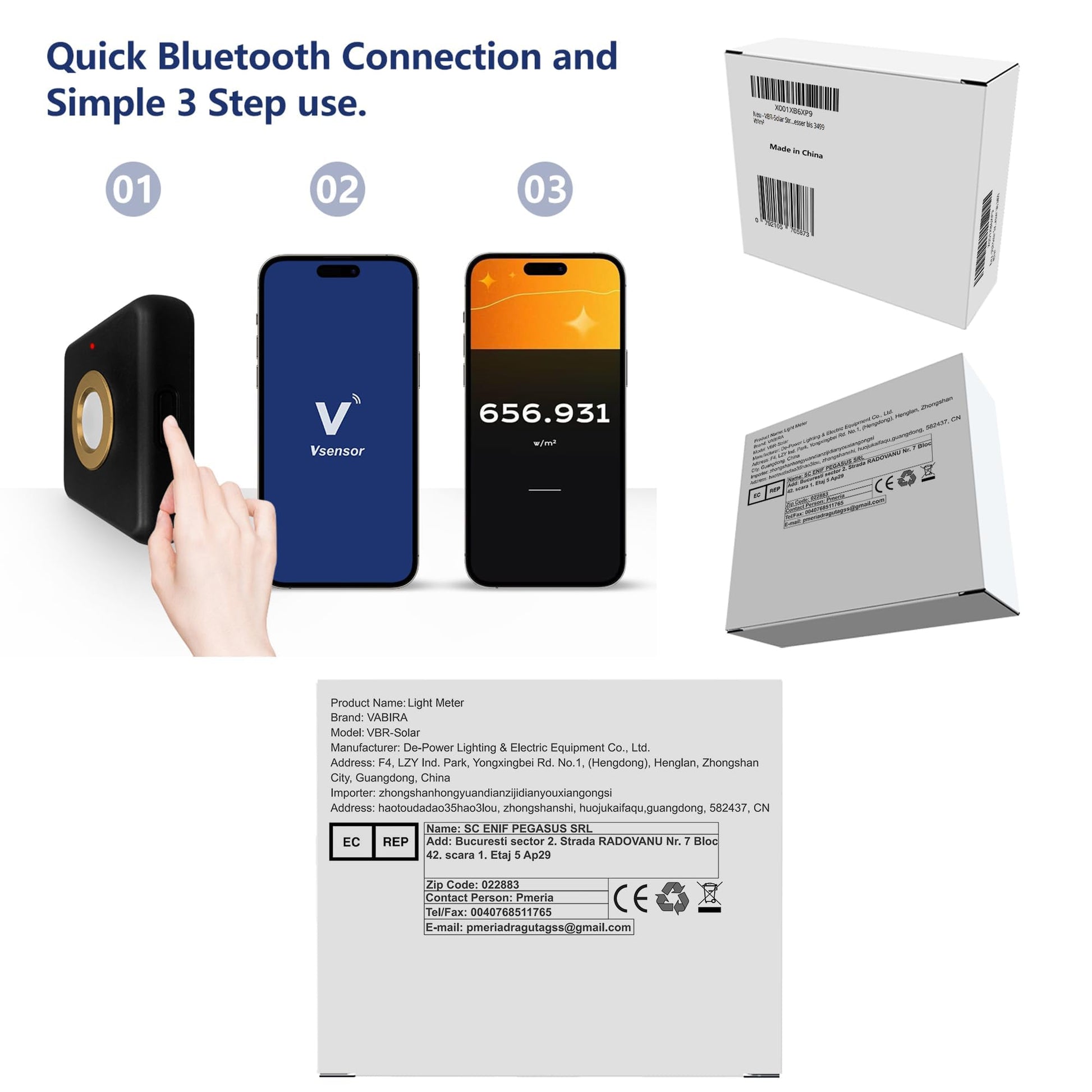 Medidor de Irradiancia Solar VBR-SOLAR Hasta 3499 W/m²