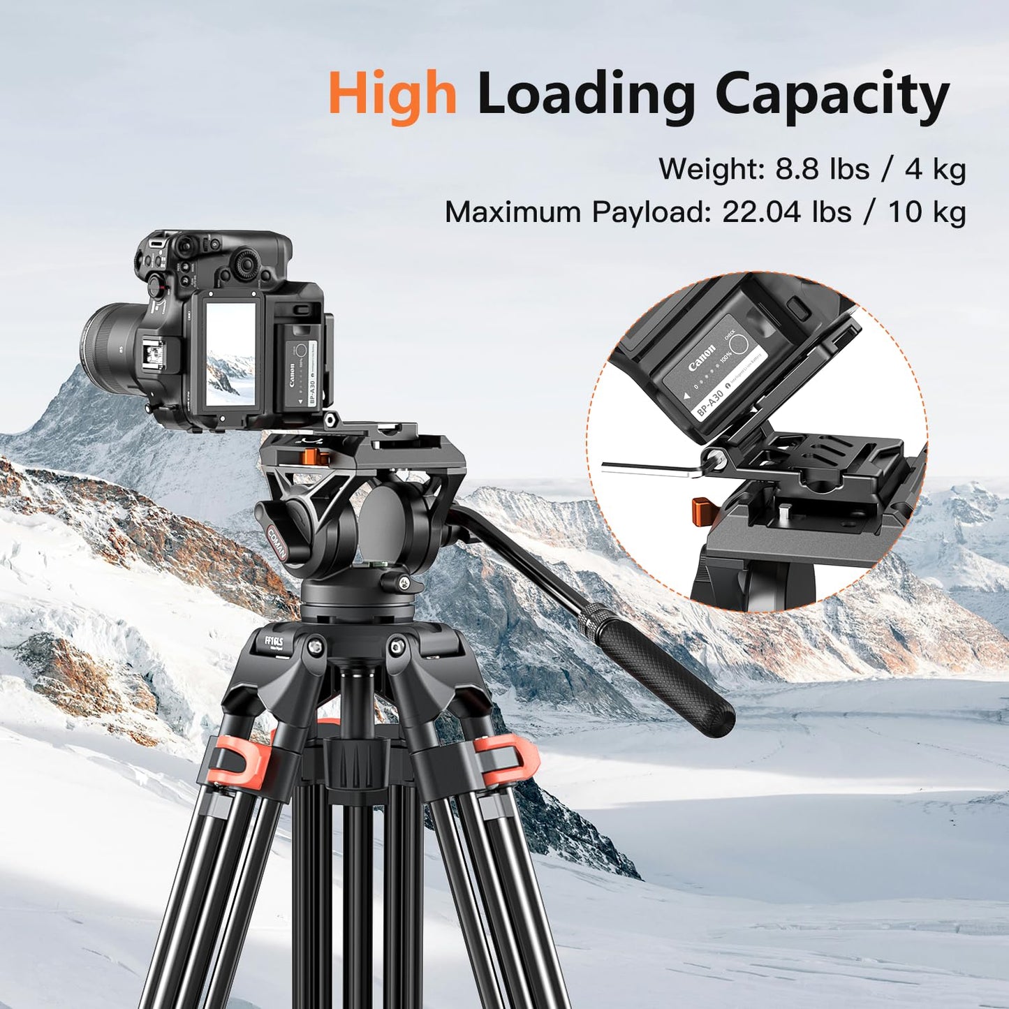 Trípode Profesional de Aluminio 72 Pulgadas con Cabezal de Líquido 360 Grados para Cámaras DSLR Canon Nikon