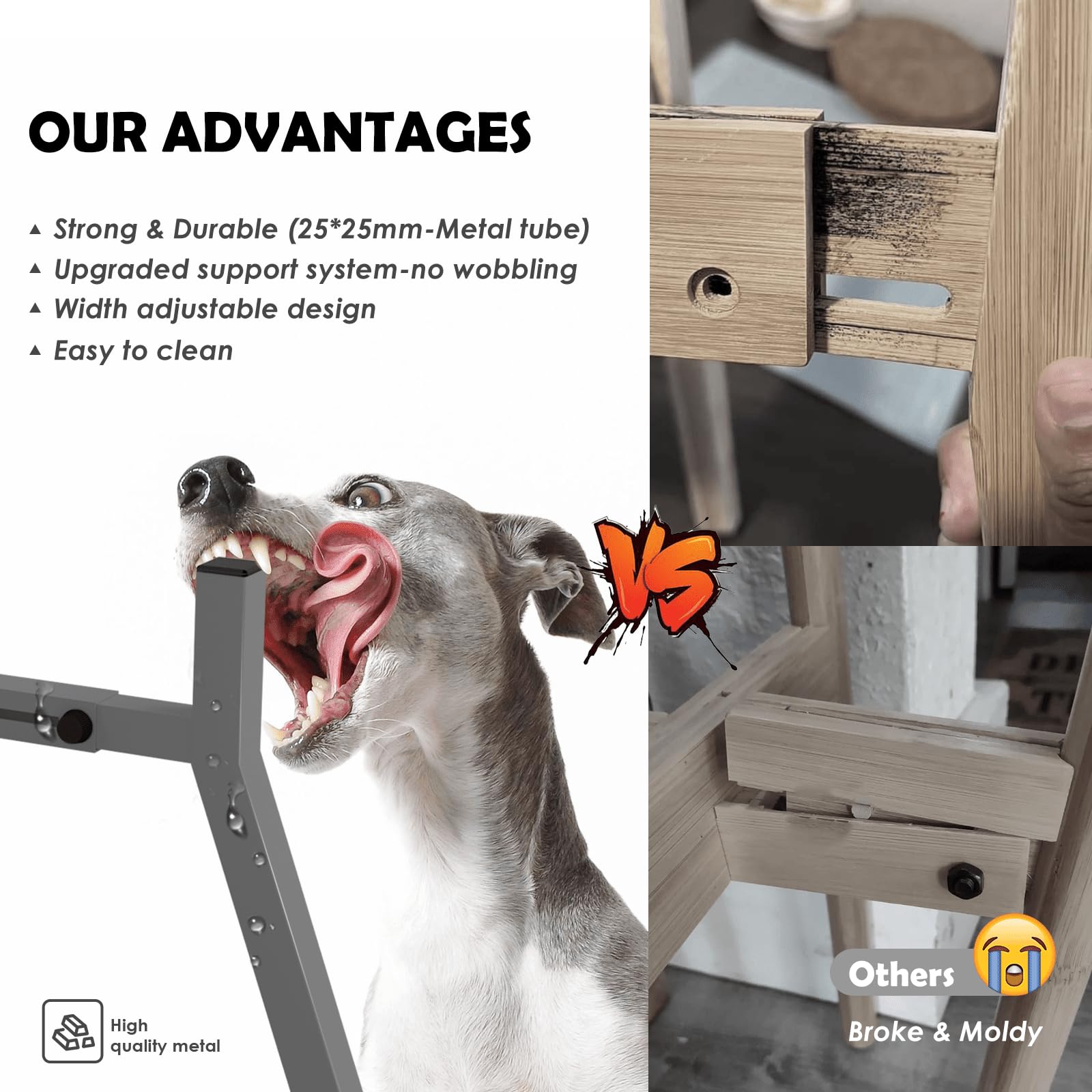 Tazón Elevado para Perros Grandes, Soporte Gris Ajustable de 7 a 10.6 Pulgadas