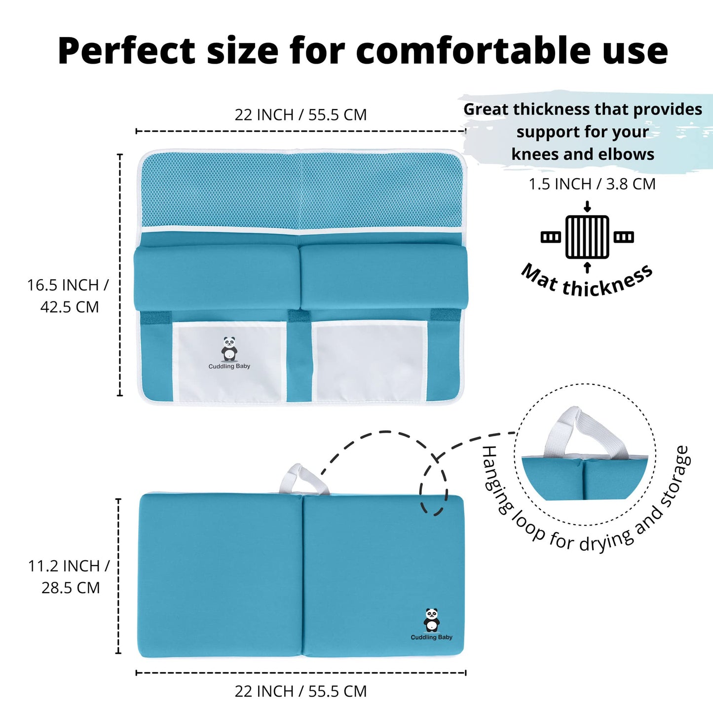 Cuddling - Juego de 2 alfombrillas de baño para bebé de alta calidad, almohadilla antideslizante para rodillas con bolsillos de almacenamiento, lavable a máquina, paquete de almohadillas para orejas