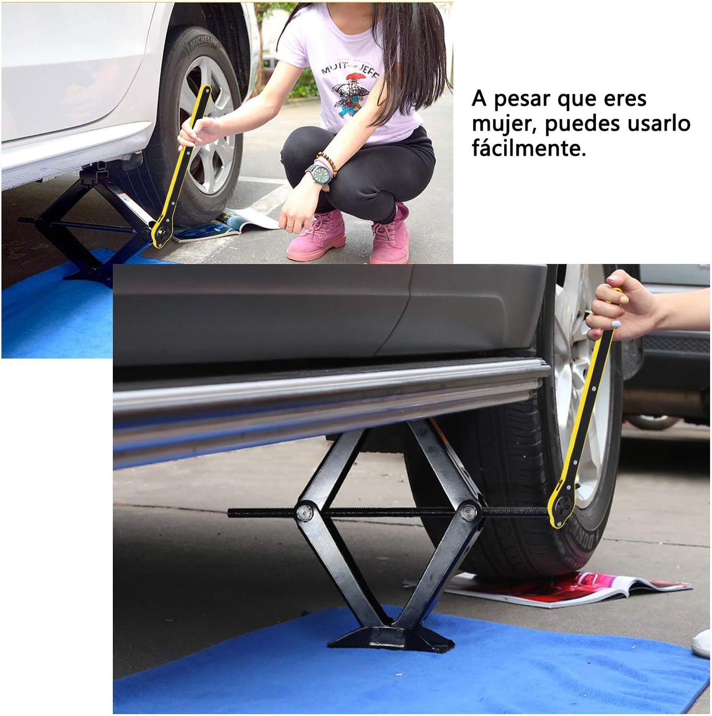 Gato de Tijera MORNWELL Negro con Mango de Carraca para Auto 1.5 Toneladas