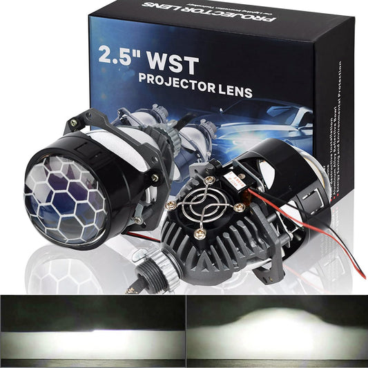 Lente de proyector de panal de abeja de 2.5 pulgadas, kit de actualización de faros delanteros de coche con función de haz de alta y lo; 70 W, 20.000 lúmenes, 6000 K, haz de enfoque con línea de corte