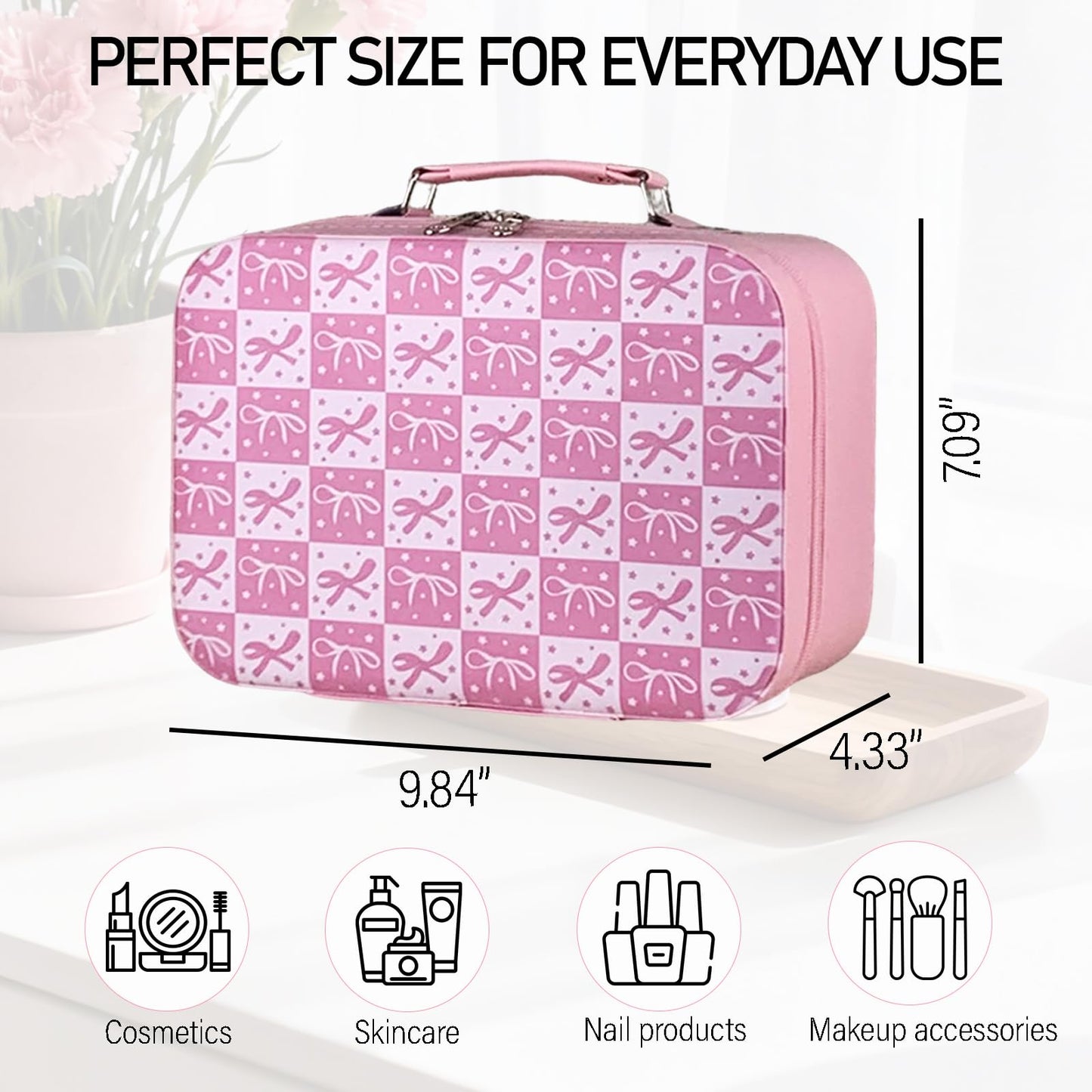 CactusNest - Estuche de maquillaje de viaje con espejo, bolsa de cosméticos de gran capacidad, para dormitorio, viajes, organizador portátil para cosméticos, herramientas de uñas, suministros de
