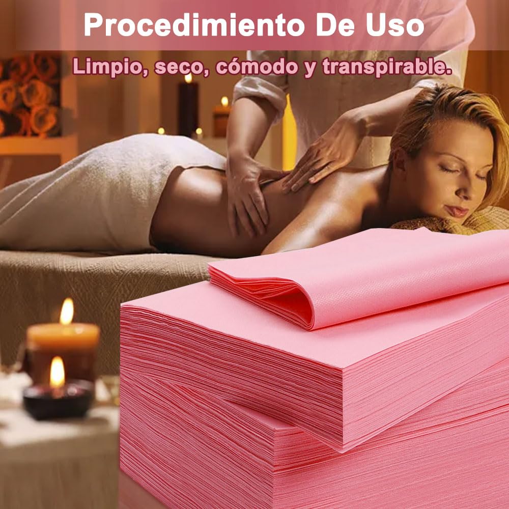 Sábanas para Camilla de Masaje SPA No Tejidas Rosa 50 Piezas para Belleza y Viajes