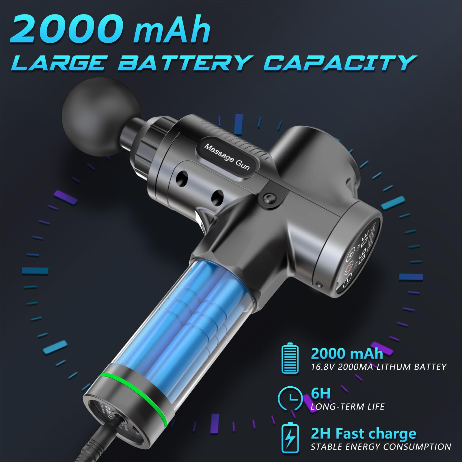 Pistola de Masaje Muscular, Masaje Eléctrico de Mano con 8 Cabezales y 30 Velocidades Ajustables, Masajeador Muscular de Tejido Profundo para Aliviar el Dolor, Dispositivo de Masaje Masajeadores Eléctricos Ideal para Músculos, Hombros, Cuello, Espalda, Pi