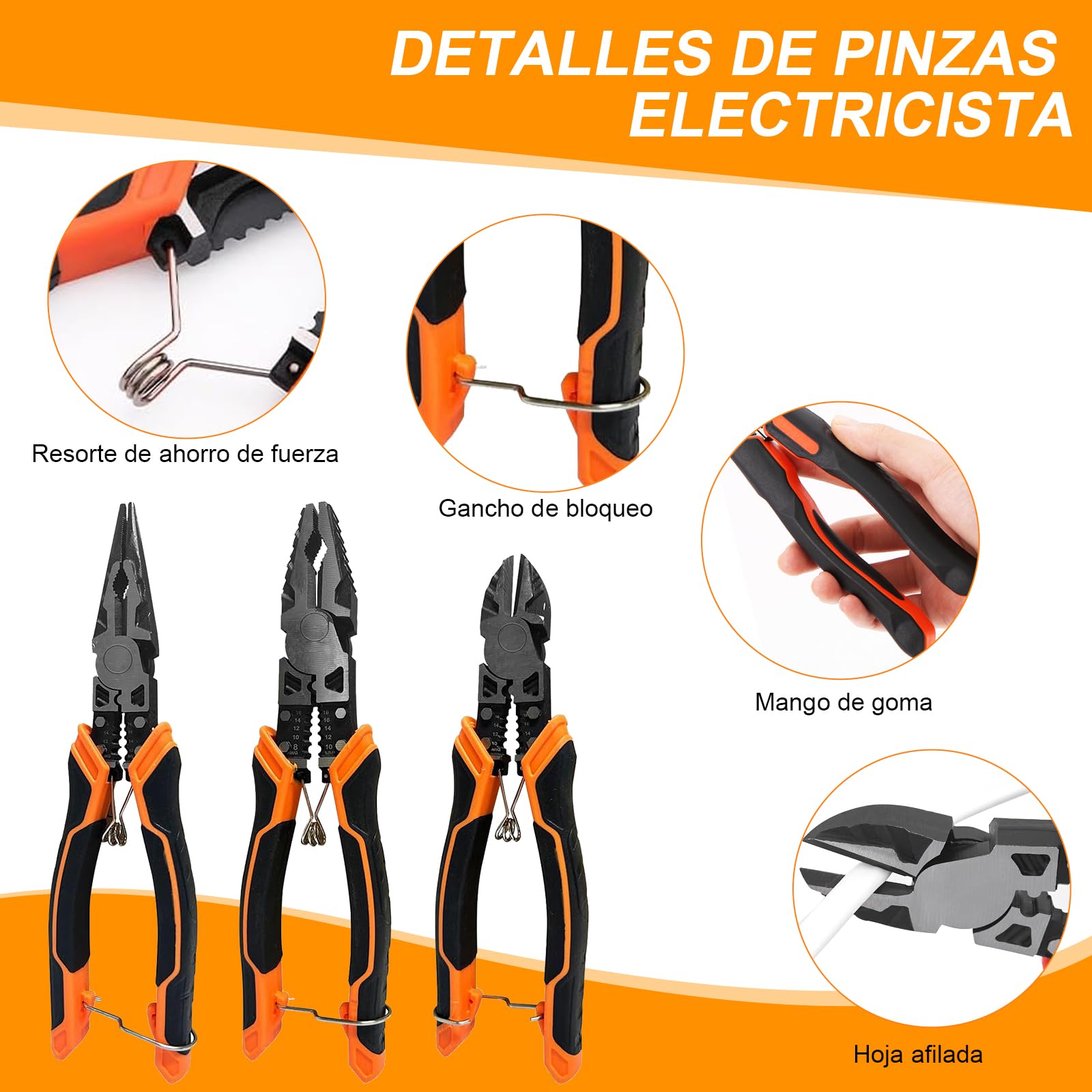 CAVIGLTE 3PCS Pinzas Electricista, Pinzas De Corte,9"Alicates De Punta Larga, 9" Pinza De Punta, 8"Pinza De Corte Diagonal