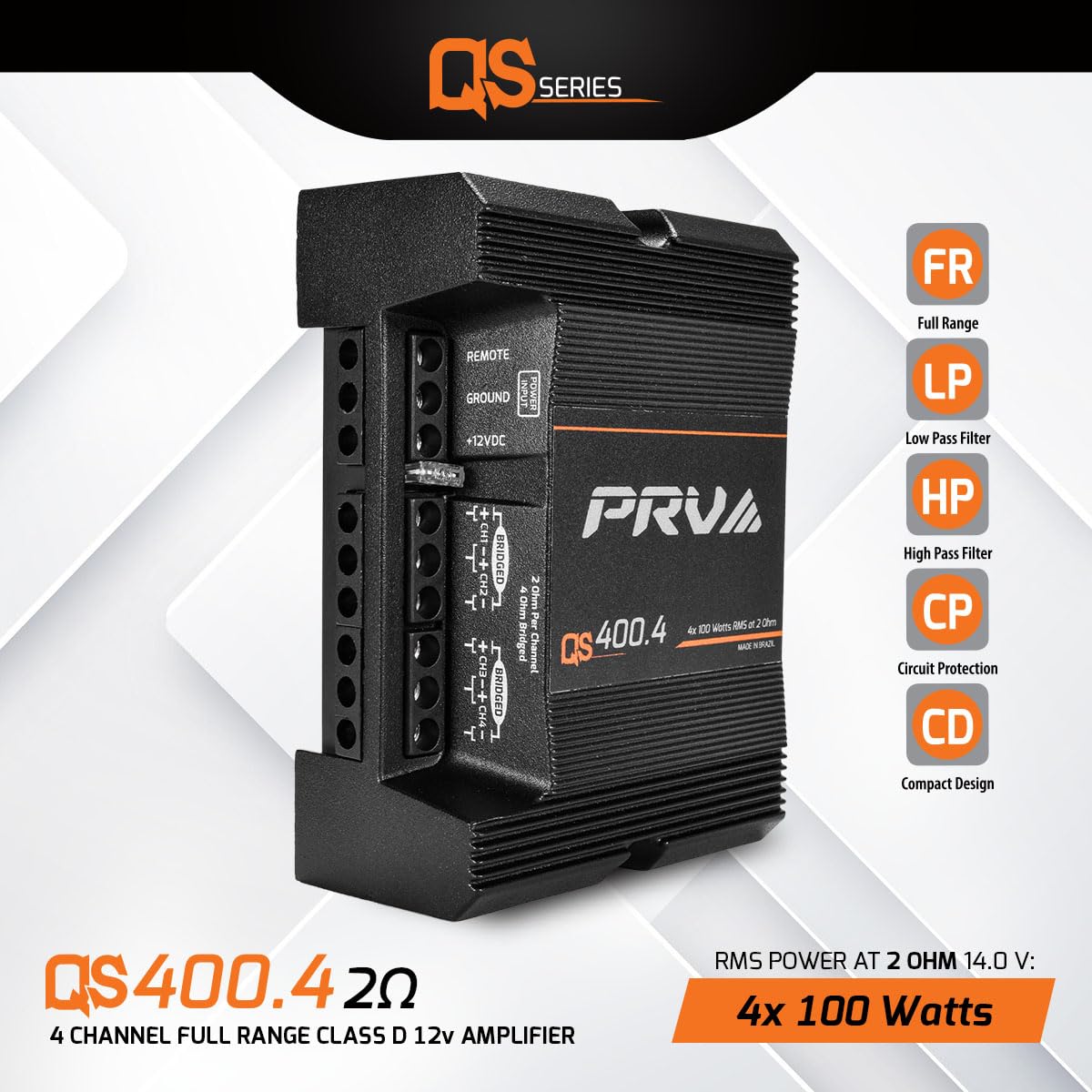 Amplificador de Audio Compacto PRV Audio QS400.4 Negro 4 Canales para Coche