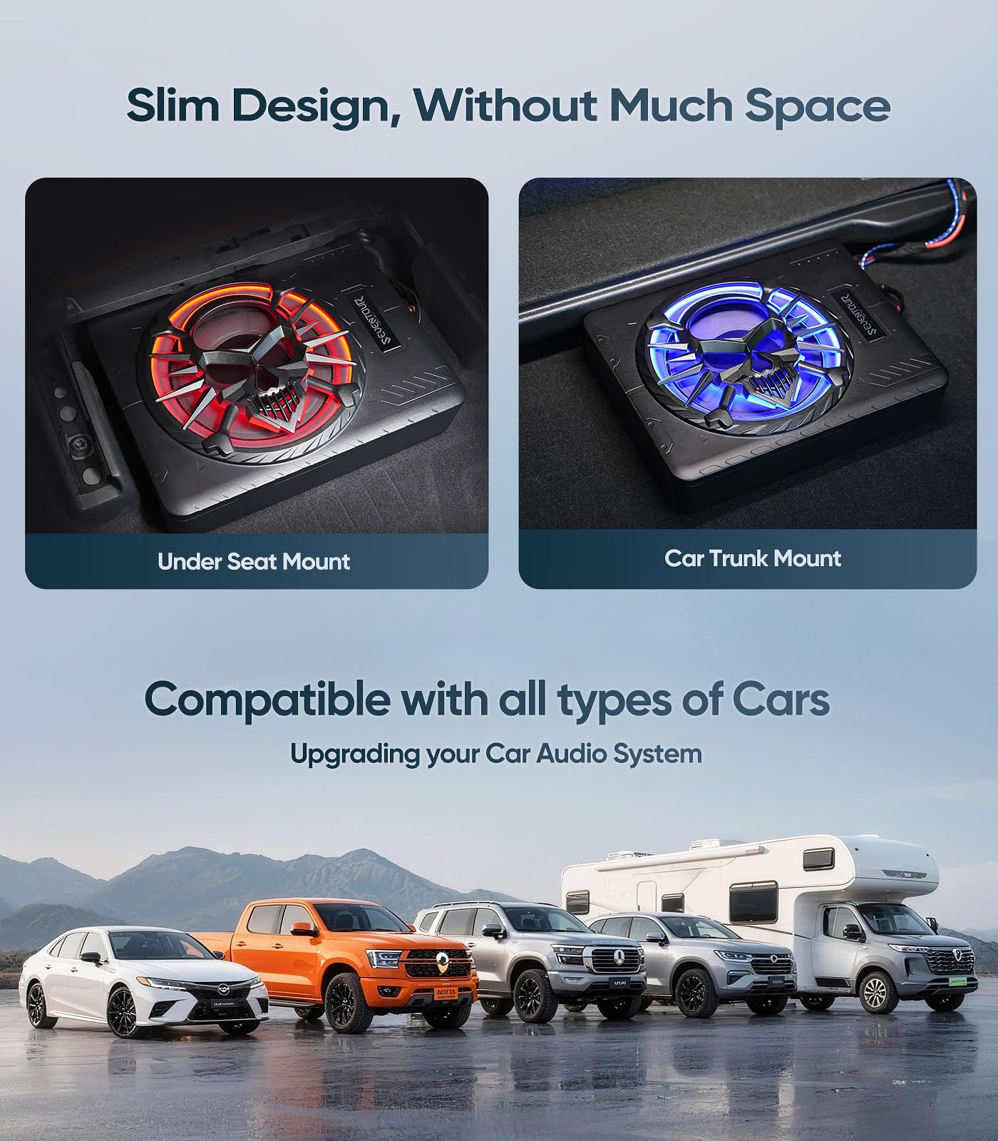 Subwoofer y amplificador de 10 pulgadas de 1200 W para debajo del asiento del coche, subwoofer con luz LED RGB