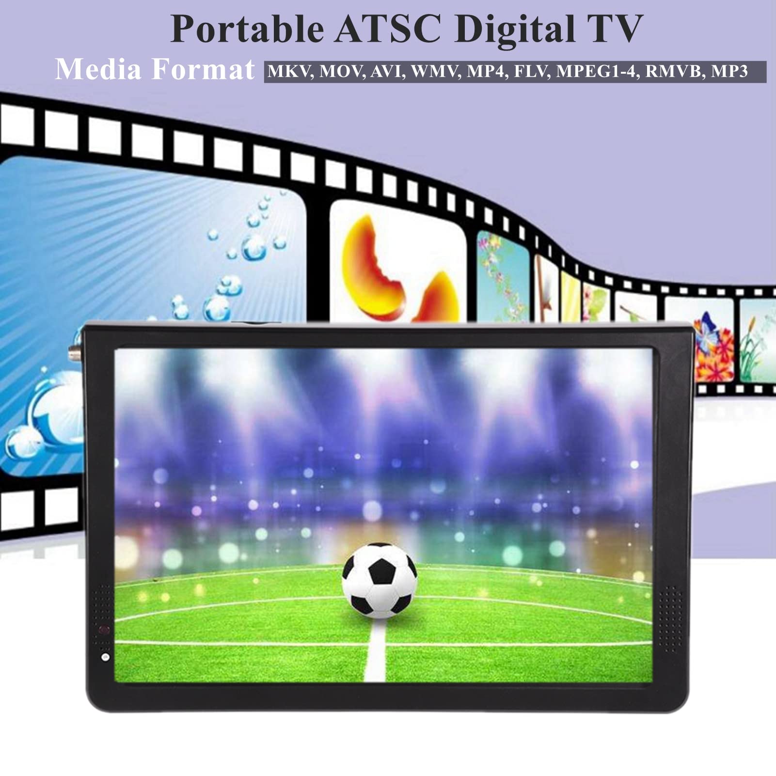 Televisor Portátil Digital ATSC LED 1080P Alta Definición Compatible u Disco Tarjeta Memoria Ideal para Viajes al Aire Libre en Vehículos Domésticos