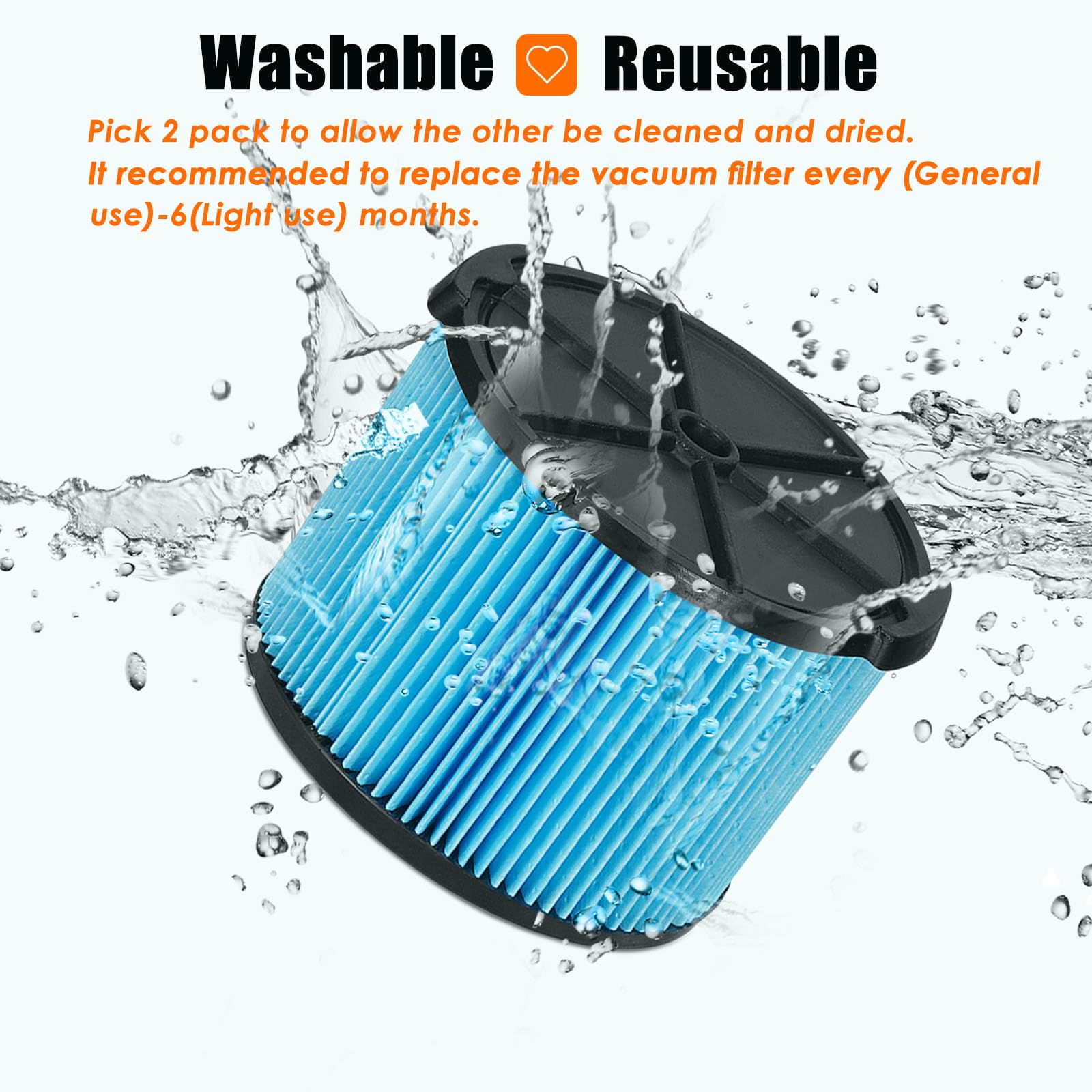 LVJUSEN VF3500 Filtro de repuesto para Ridgid Shop Vaccum, 26643 Filtro de polvo fino para aspiradoras portátiles de 3/4/4.5 galones, reemplaza WD40700, WD30500-2 unidades