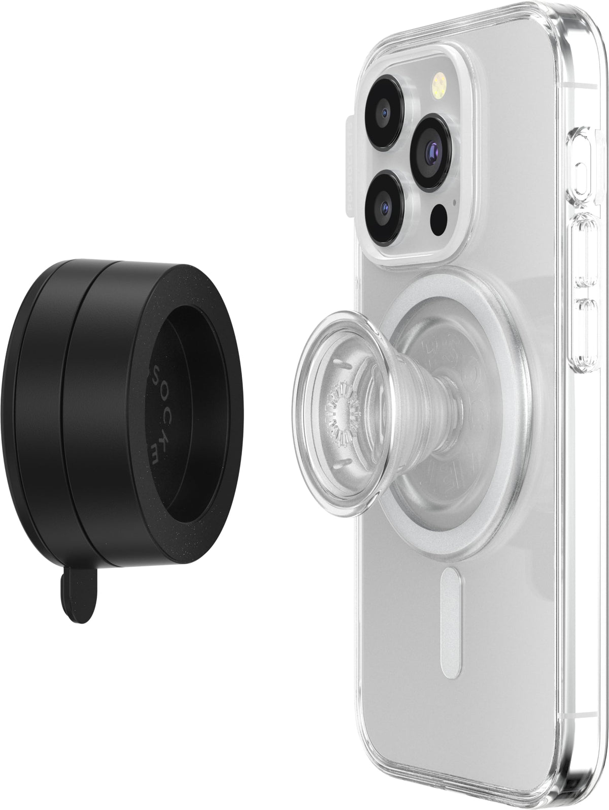 Soporte para Teléfono PopSockets Negro Metálico con Succión Multisuperficie Compatible con MagSafe