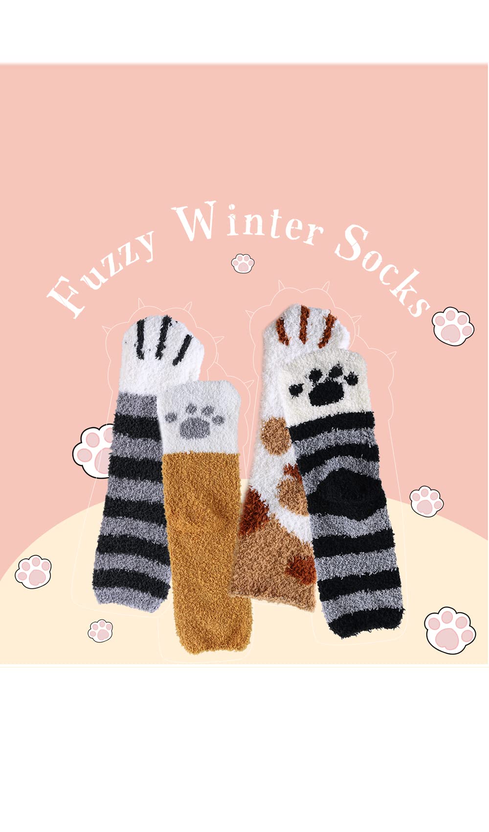 CutiePlusU - Calcetines de forro polar de coral para mujer, mullidos y acogedores calcetines de felpa para invierno, paquete de 2, Sólido + rayas, Large