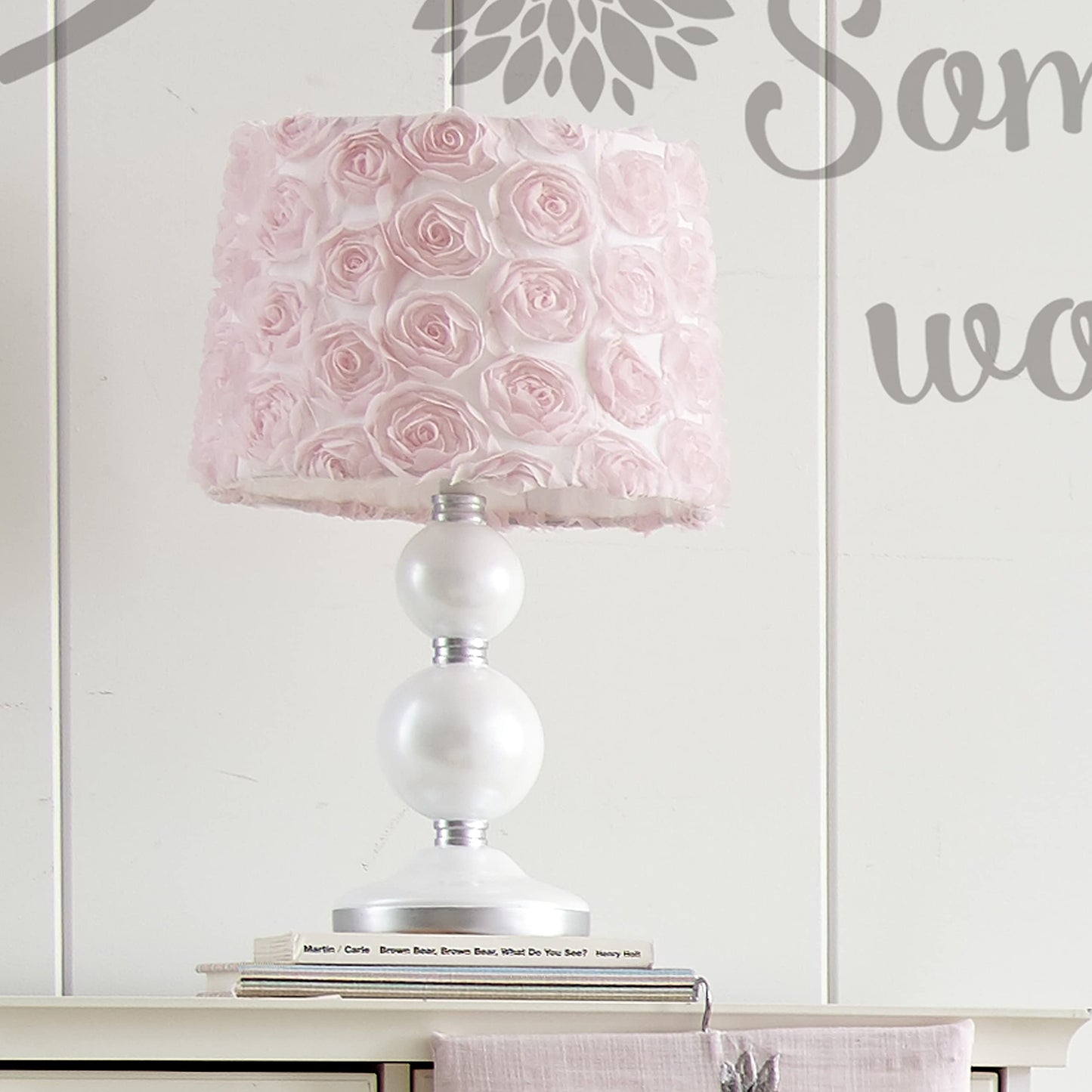 Levtex Baby - Lámpara de mesa y sombra Elise - Base de husillo con lámpara de sombra roseta rosa - Accesorios de guardería - Medidas: 22 pulgadas Alto y 6 pulgadas. Diámetro