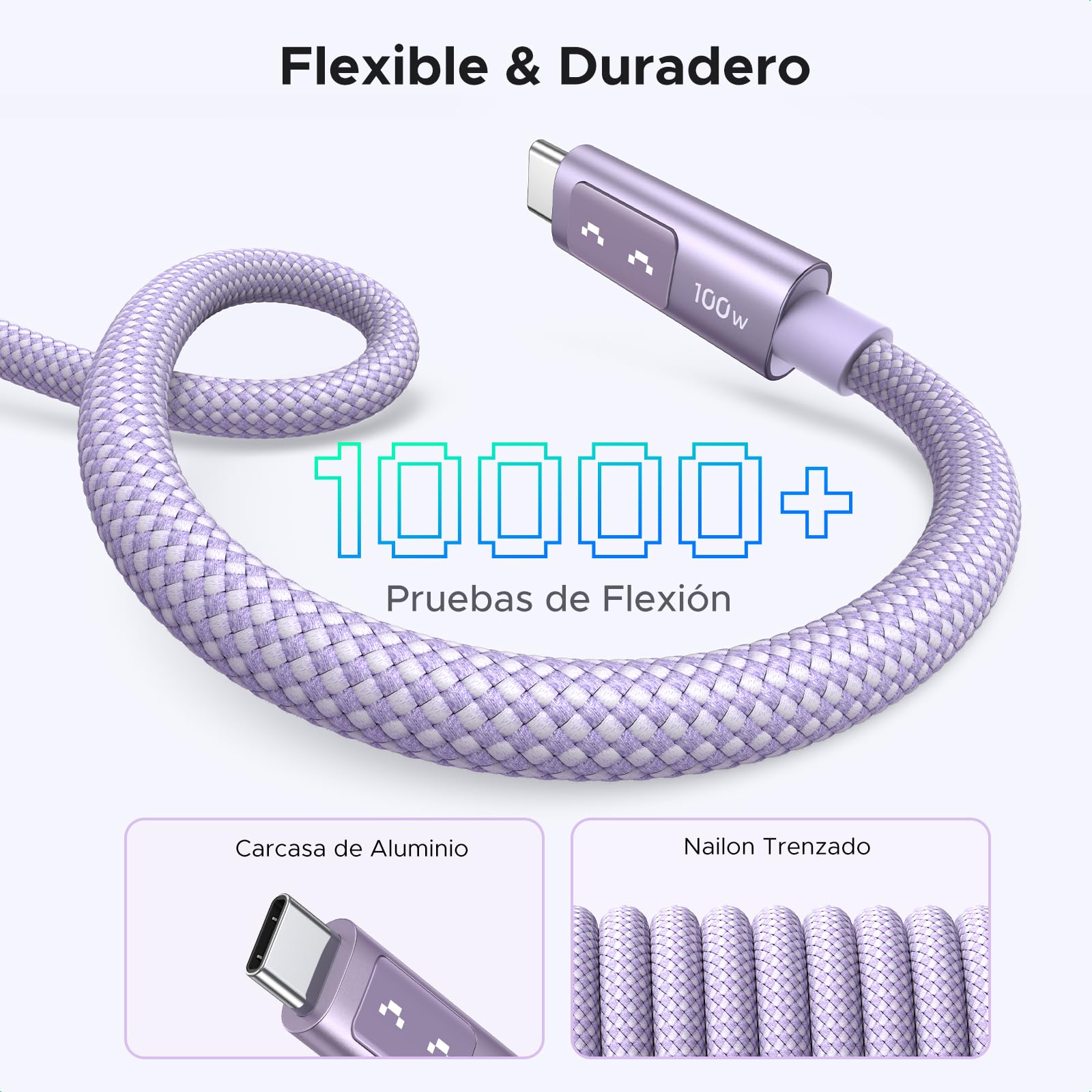 Cable USB C UGREEN Púrpura 100W Carga Rápida PD 3.0 Compatible MacBook Pro Air, iPad 2024, iPhone 16 para Hombre