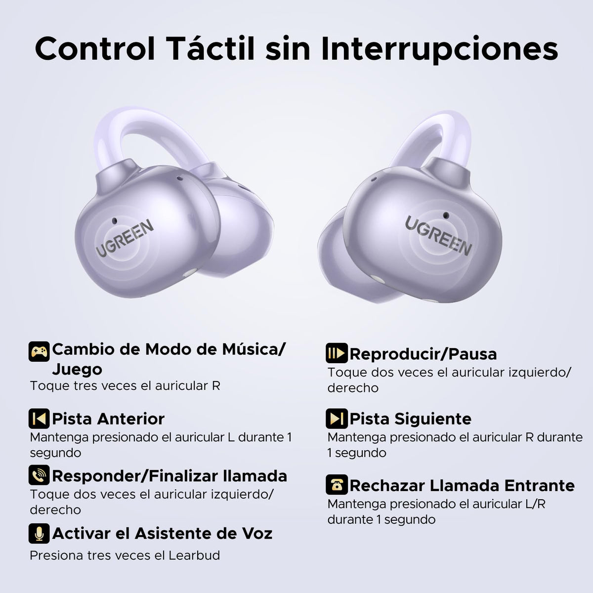Audífonos Inalámbricos UGREEN Púrpura con 4 Micrófonos y Control por App para Deportes