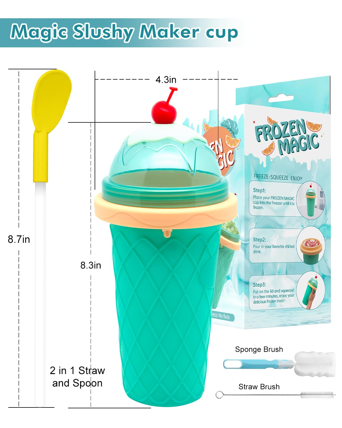 Bollove Taza de Slushietazas de licuado con tapas y popotestaza de granizado para jugosleche y heladofabricante portátil de vasos de granizado mágico congelado para niñosamigos y familiares (verde)