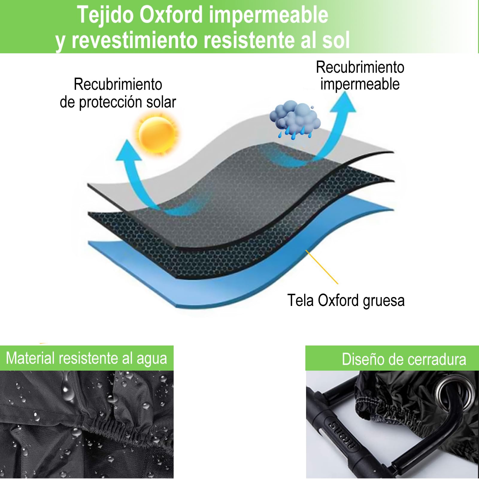 Cubierta Impermeable para Motocicletas, 190T Tela Oxford Cubierta de Bicicleta, Protección contra el Polvo, Lluvia y Clima, 2 Lock-Holes&3 Tiras Reflectantes, para Moto Exterior Interior y Bicicleta